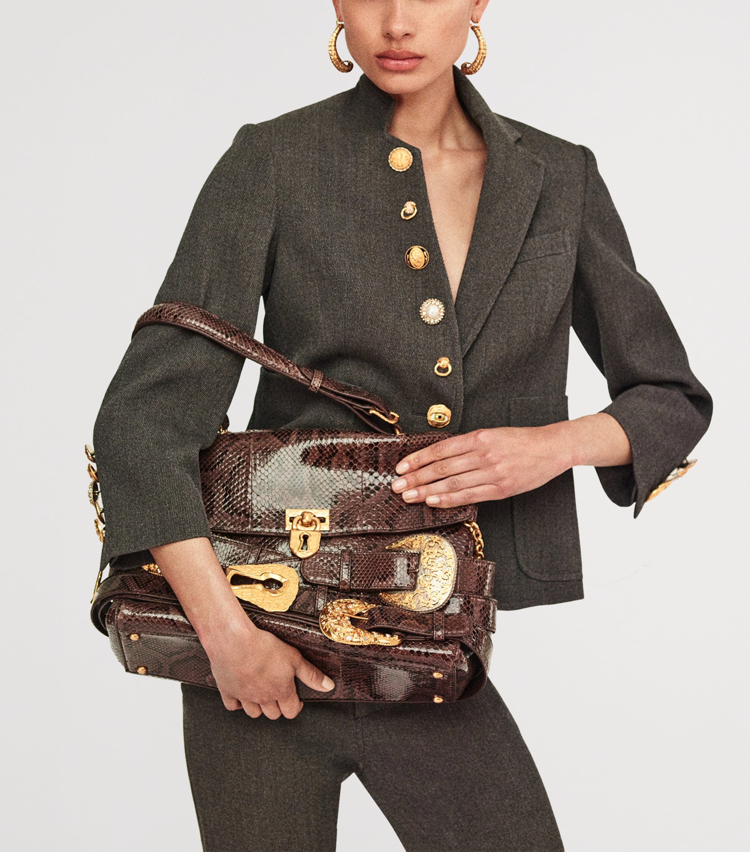 Python Skin Belts Soft Secret Shoulder Bag 819 DARK BROWN Image 2