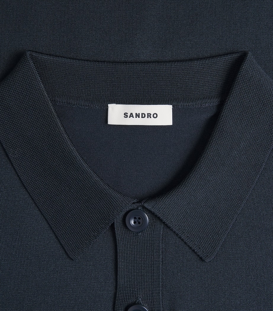 Sandro Paris Mens Long-Sleeve Polo Shirt Navy Blue Image 6