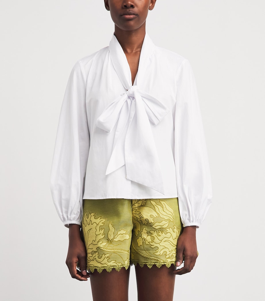 L'Agence Womens Cotton-Blend Tie-Neck Deon Blouse Whit White Image 4