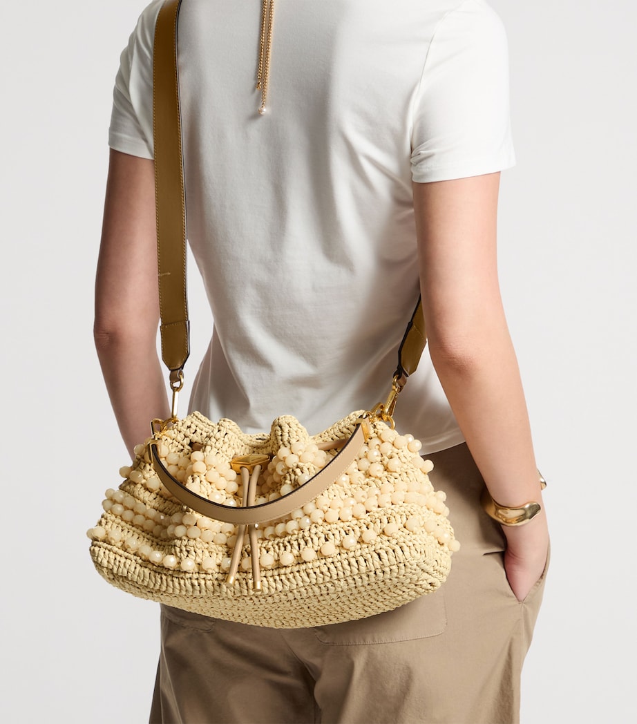 Jimmy Choo Medium Cinch Raffia Beaded Bucket Bag Natural/cappuccino/g Image 2