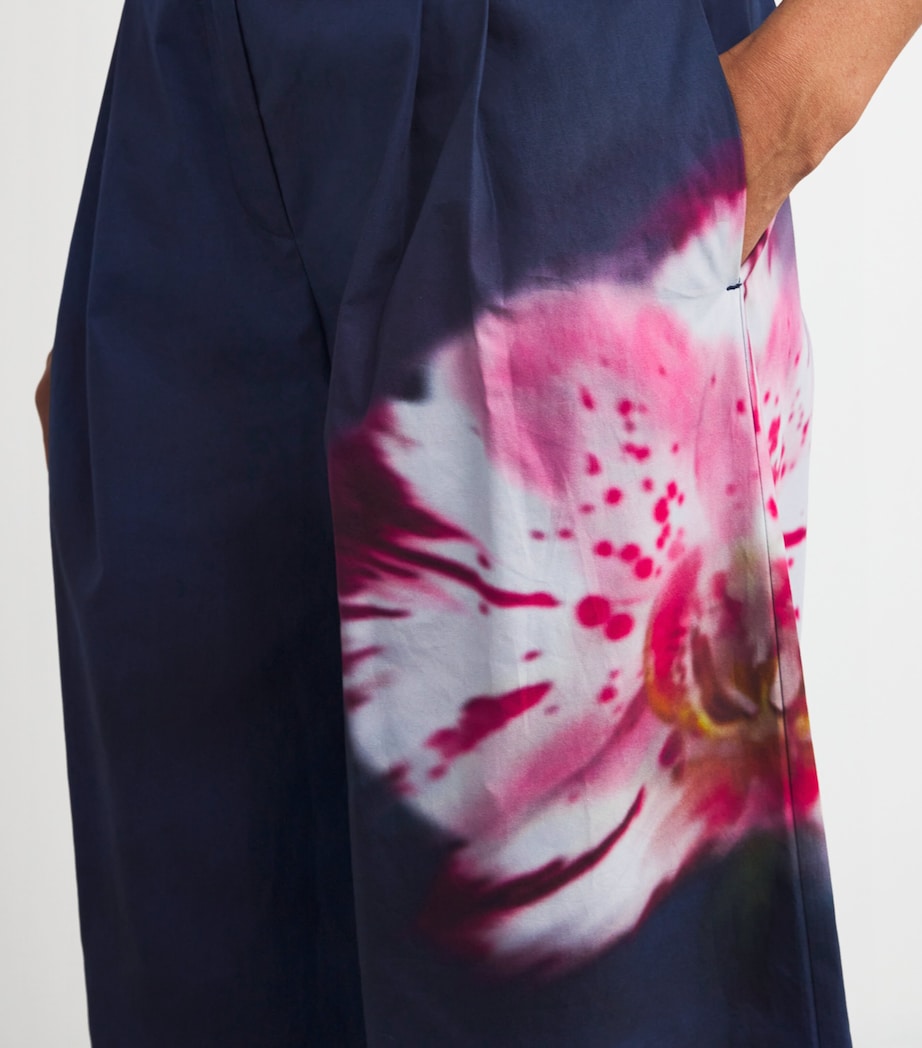 Cotton Floral Wide-Leg Trousers NAVY Image 6