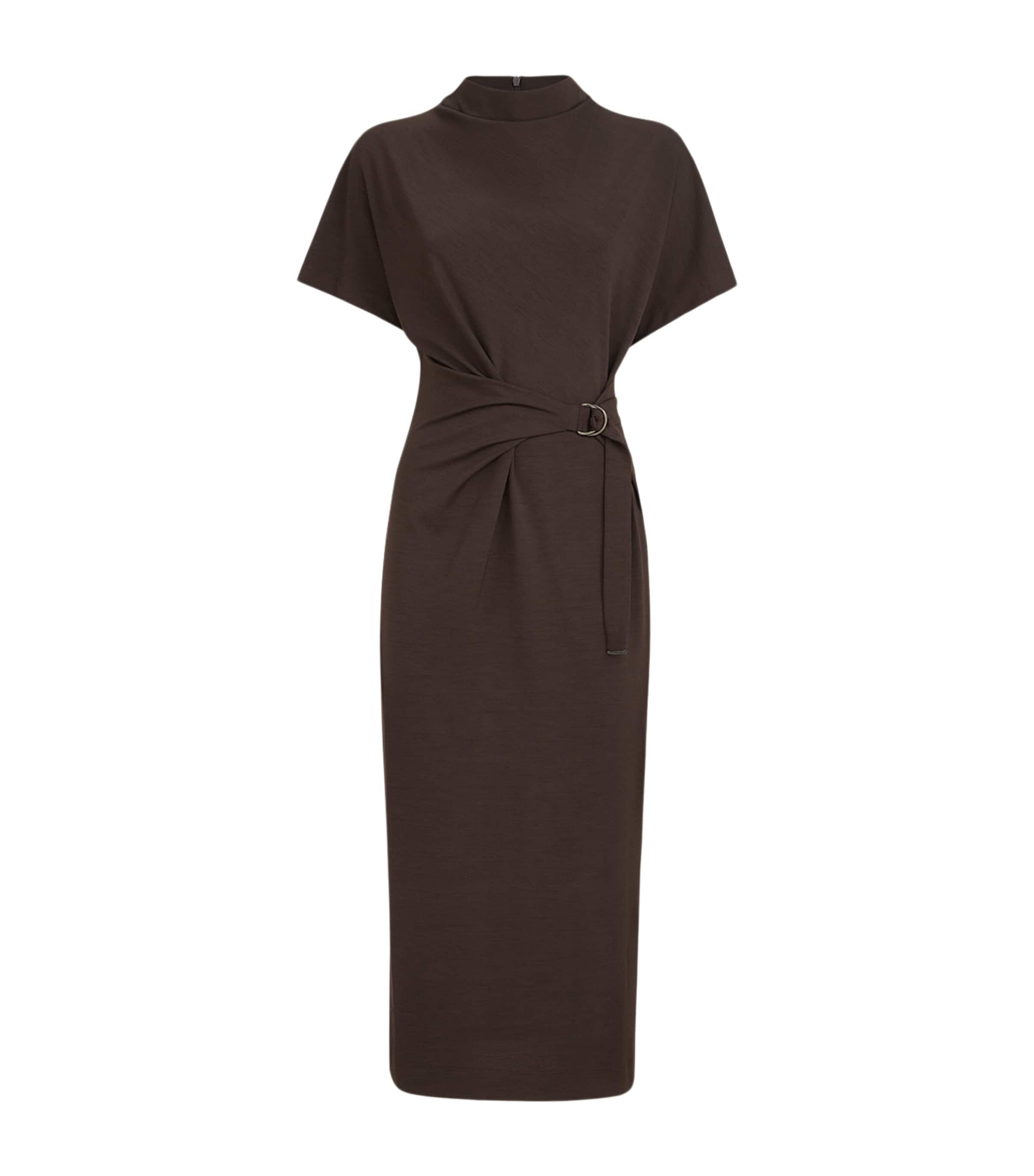Brunello Cucinelli Womens Wool-Blend Belted Midi Dress Image 1
