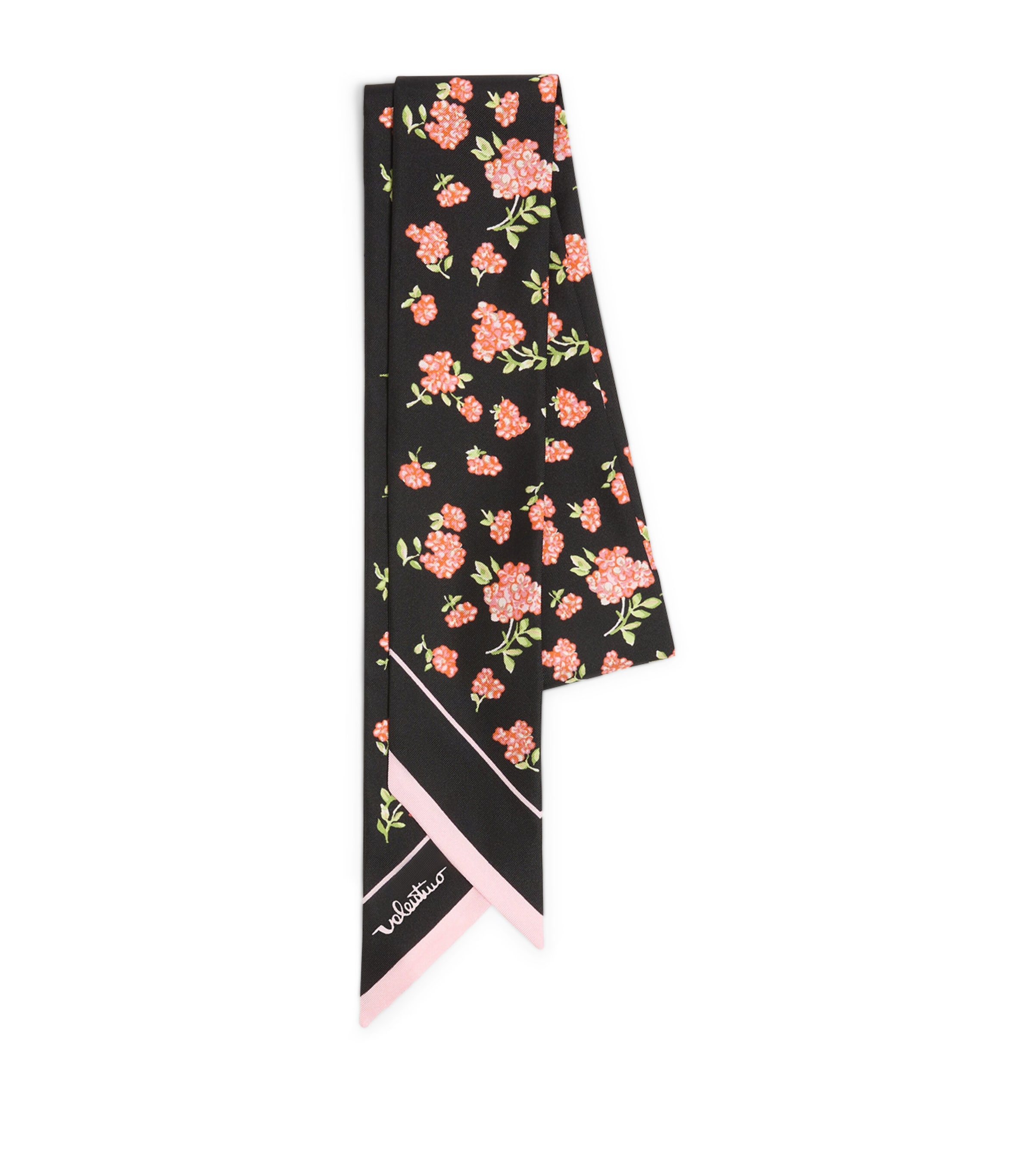 Valentino Garavani Black Silk Floral Skinny Scarf | Harrods US