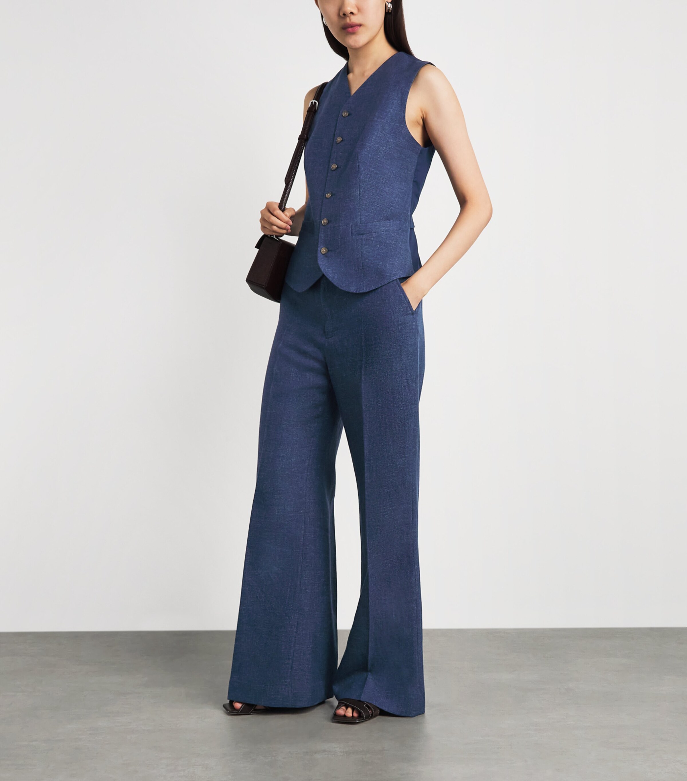Polo Ralph Lauren Womens Linen-Cotton Waistcoat Blue Melange Image 2