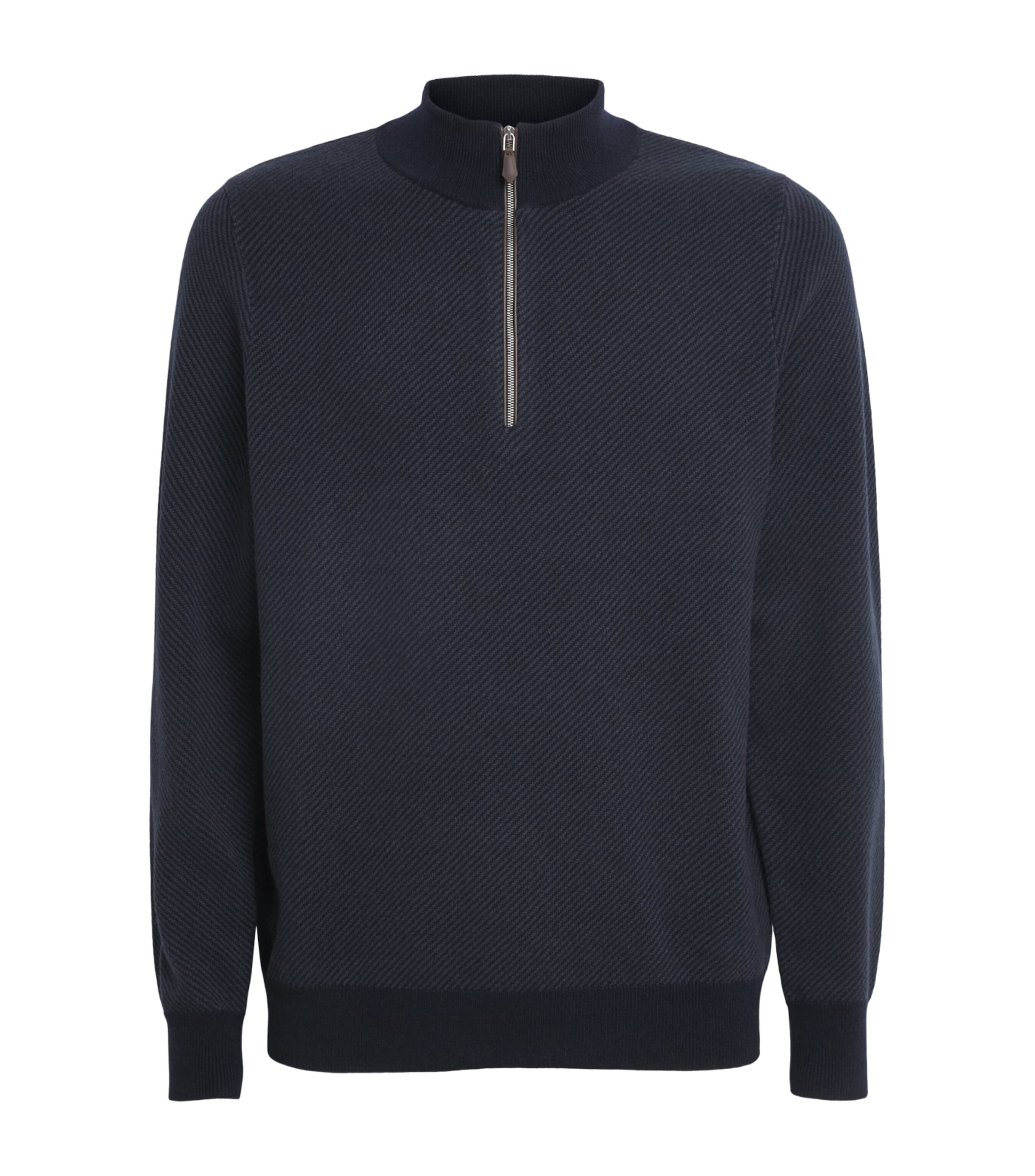 N.Peal Mens Cashmere Quarter-Zip Temple Sweater Navy Grigio Image 1
