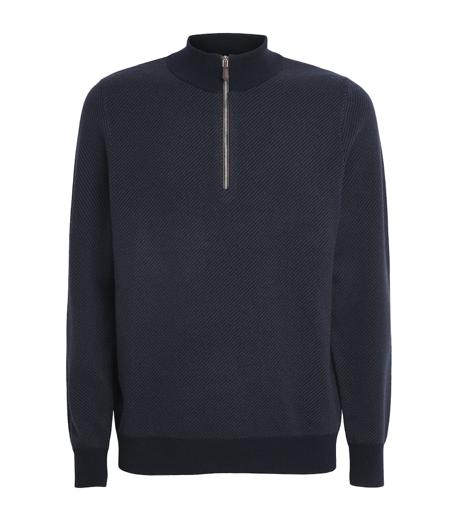 N.Peal Mens Cashmere Quarter-Zip Temple Sweater Navy Grigio Image 1