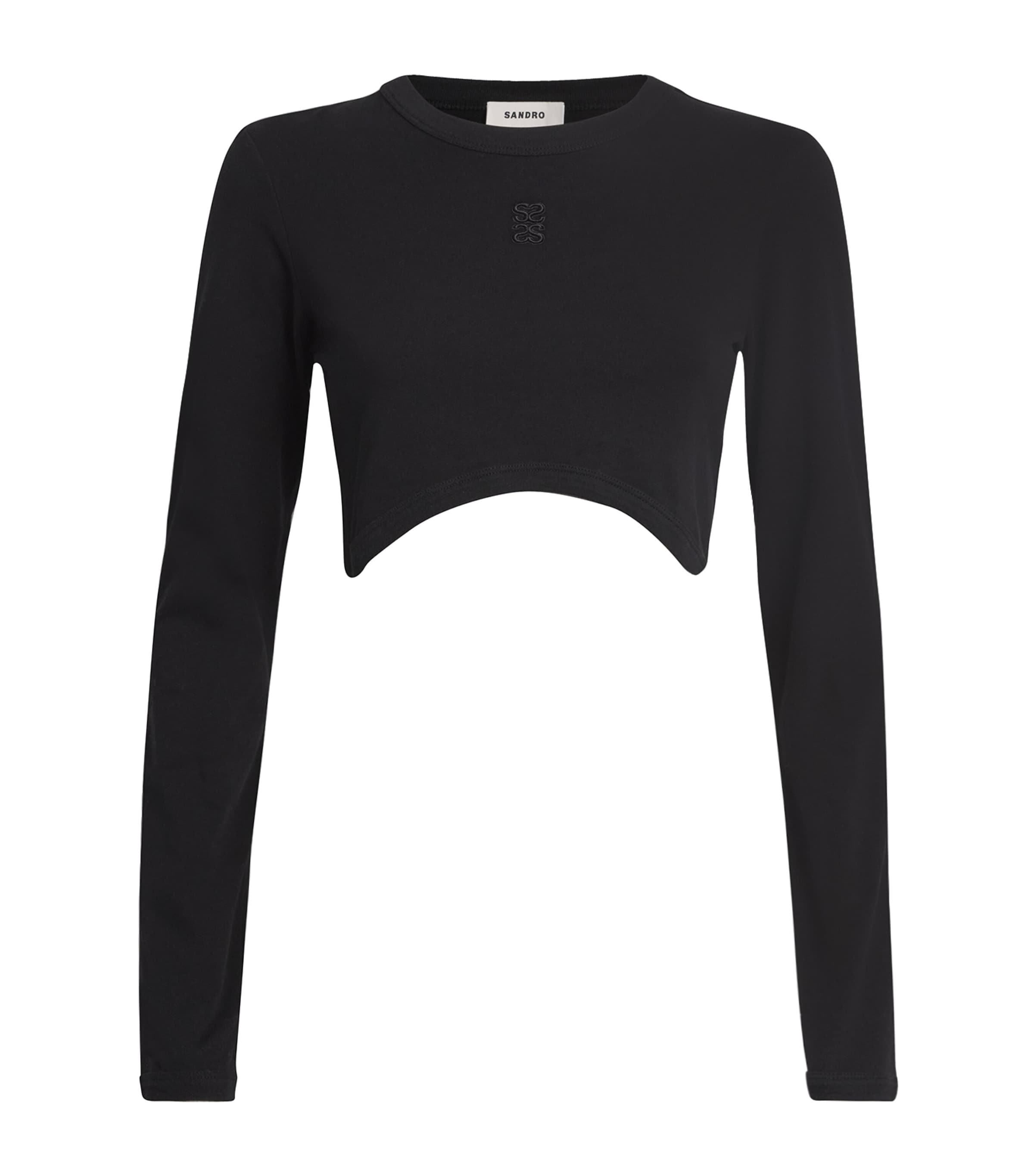 Stretch-Cotton Logo Crop Top BLACK Image 1