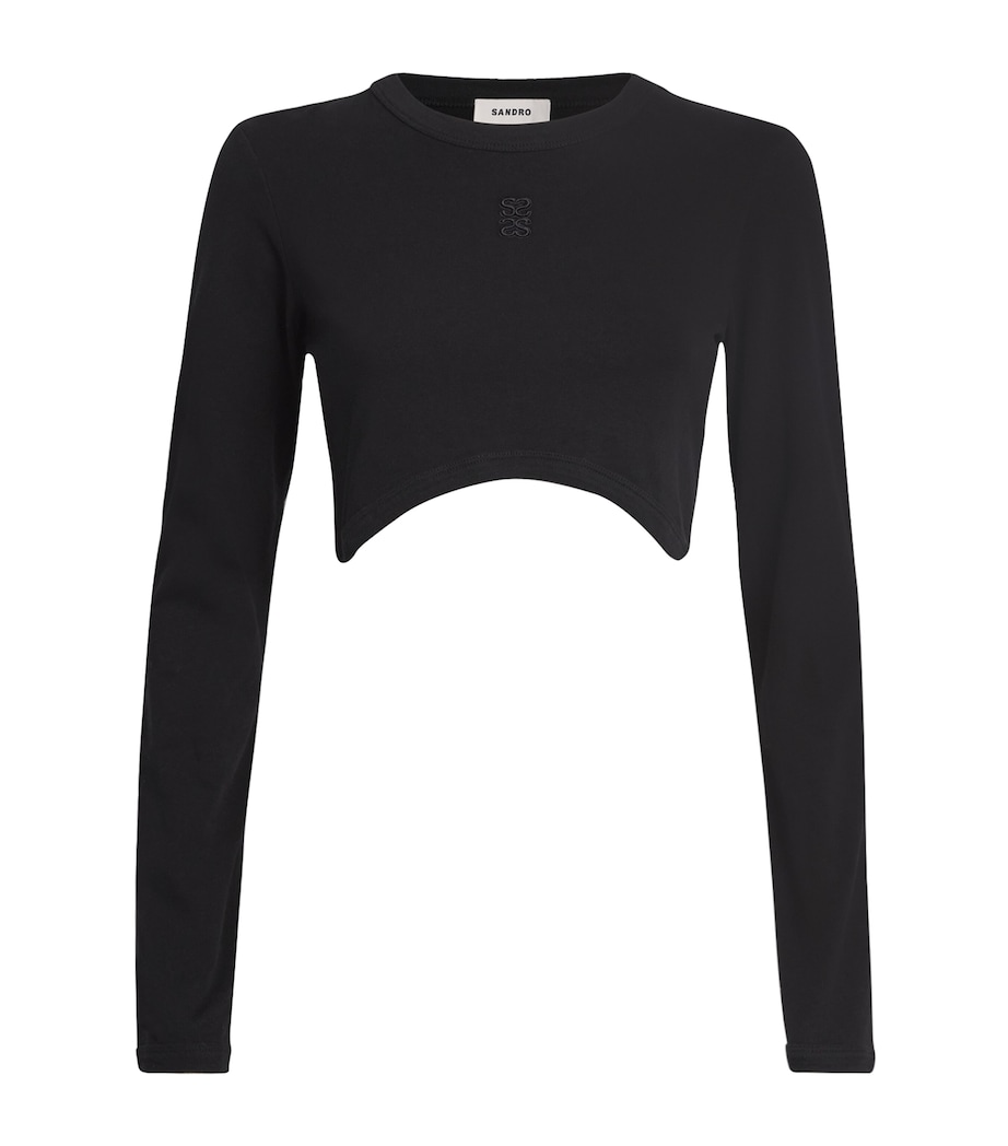 Stretch-Cotton Logo Crop Top BLACK Image 1