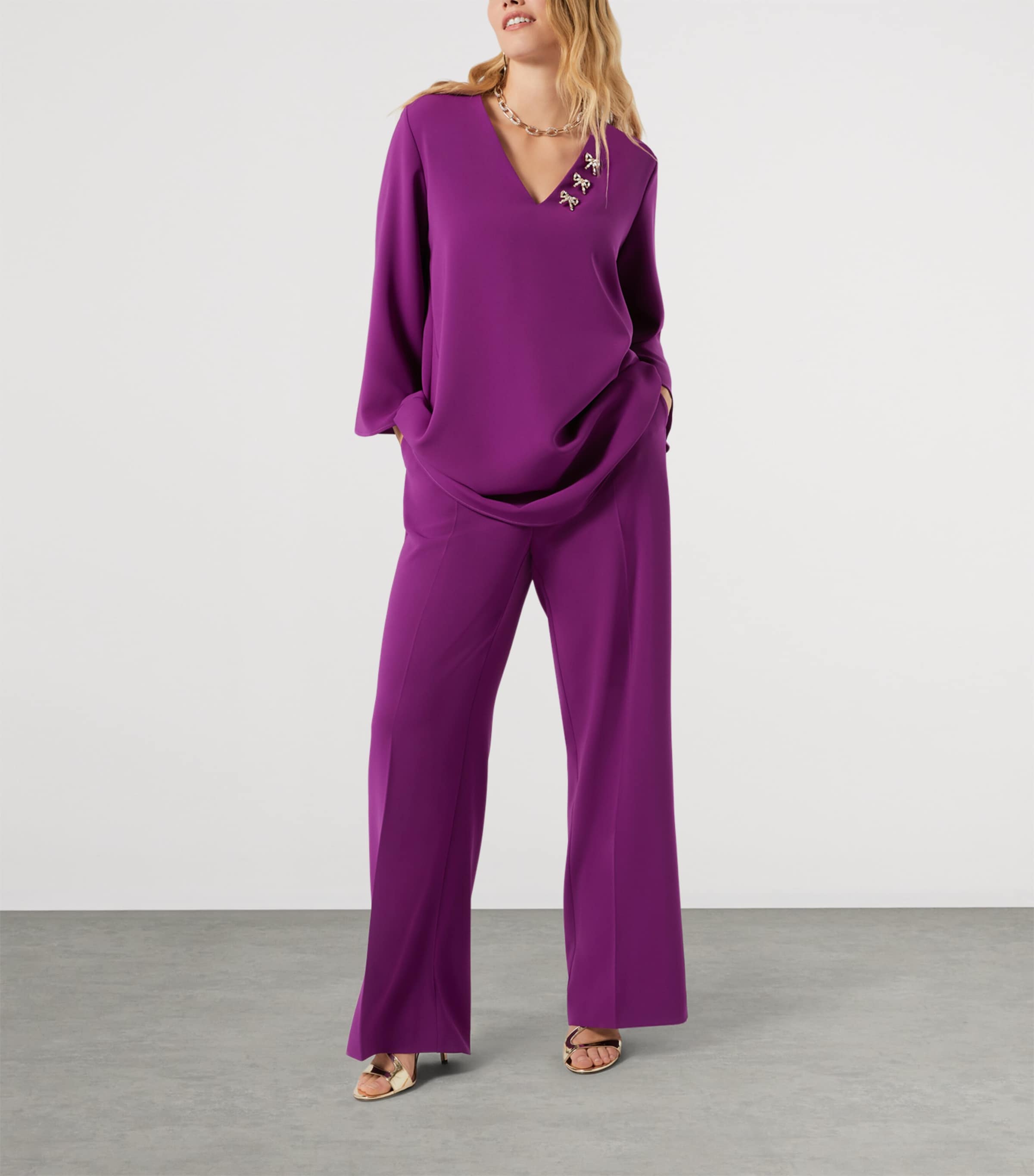 Marina Rinaldi Womens Wide-Leg Afosi Trousers Fuxia Viola Image 2