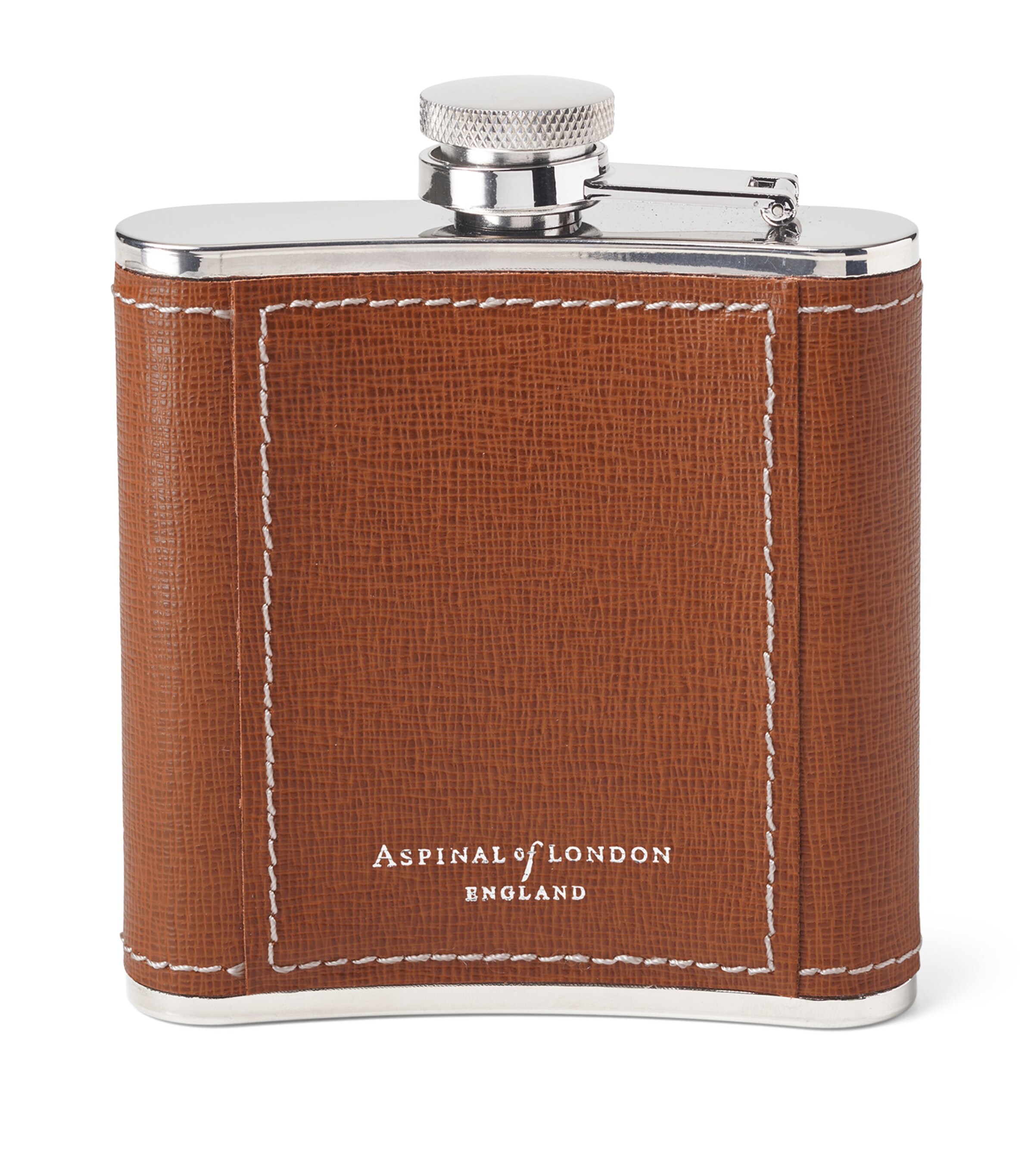 Aspinal Of London Leather Classic Hip Flask Chestnut Image 2