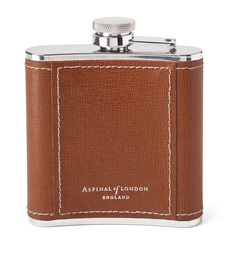 Aspinal Of London Leather Classic Hip Flask Chestnut Image 2