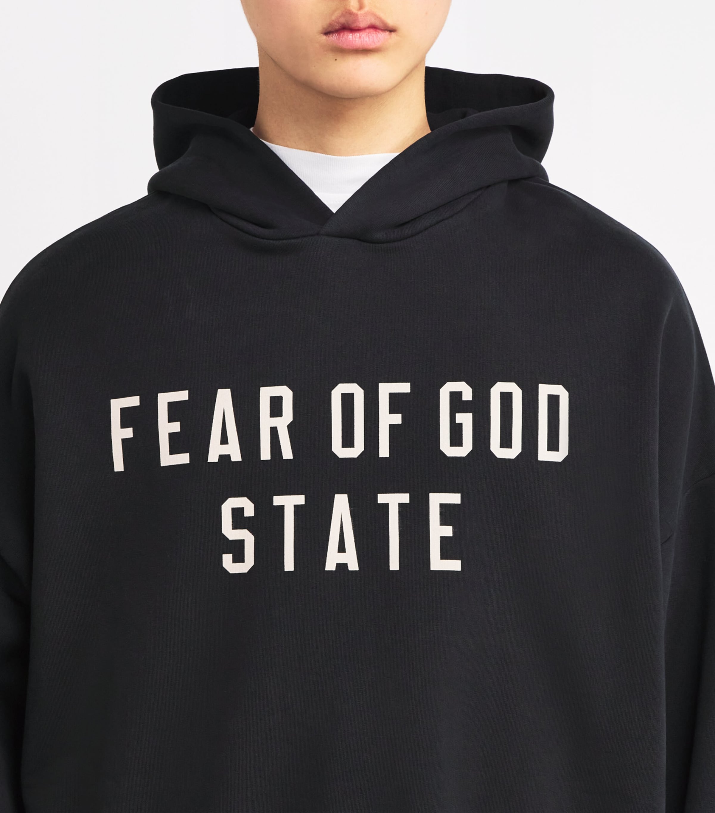 FEAR OF GOD ESSENTIALS Black Cotton State Logo Hoodie | Harrods US