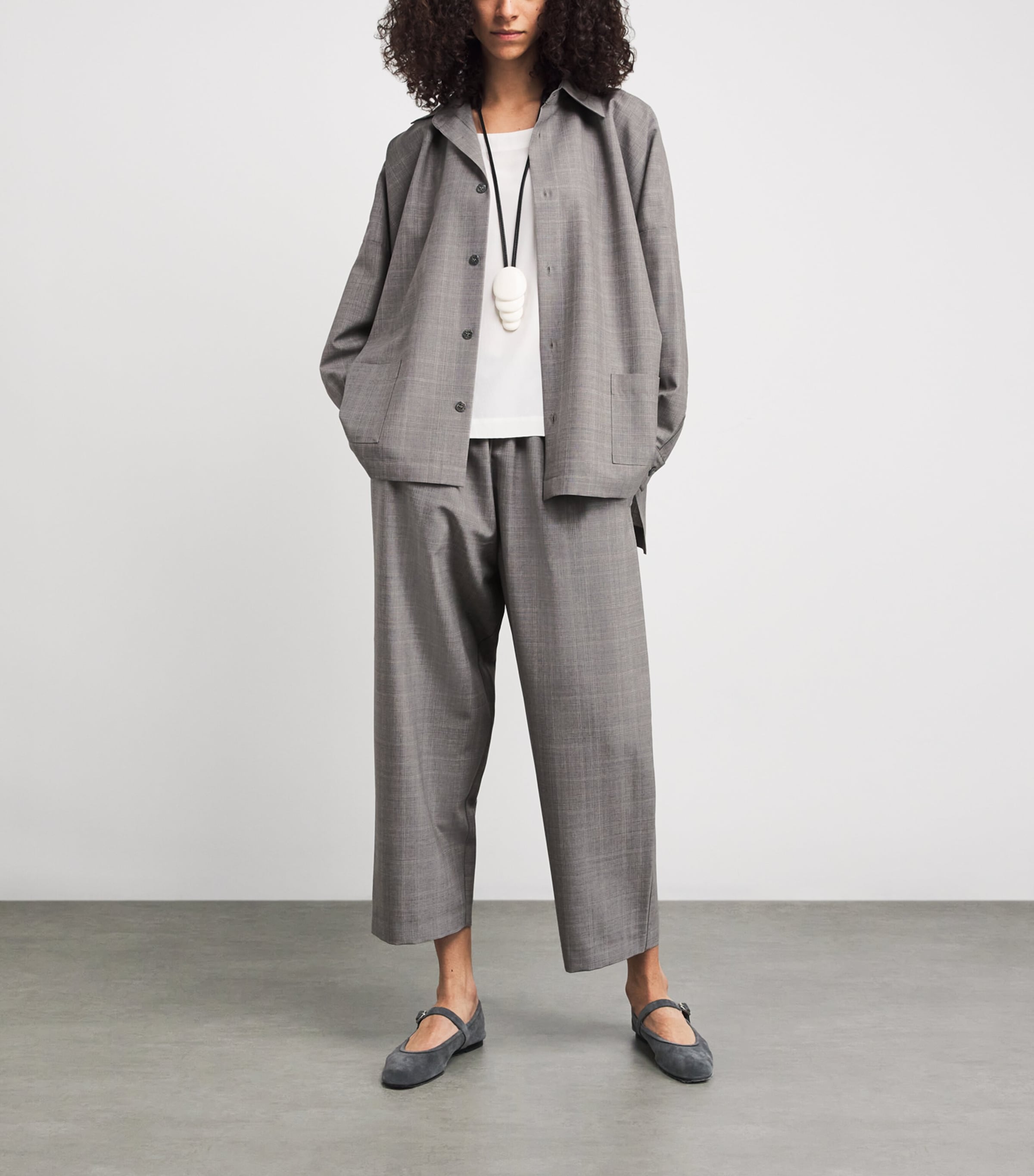 Virgin Wool Wide A-Line Shirt Jacket GREY Image 2