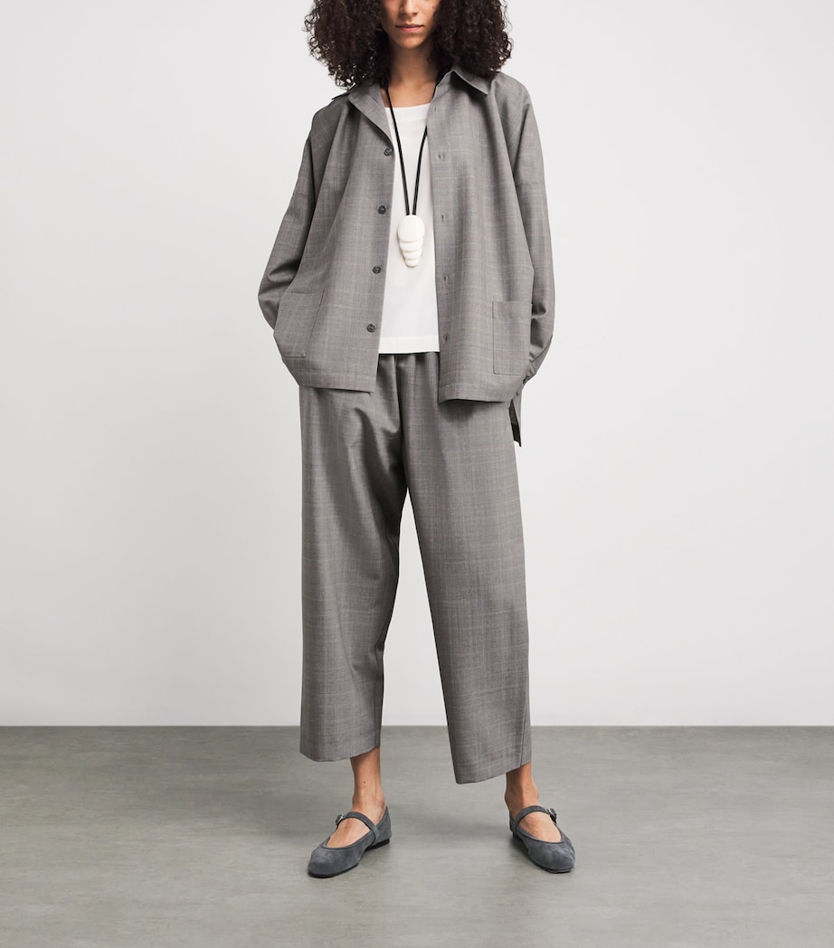 Virgin Wool Wide A-Line Shirt Jacket GREY Image 2