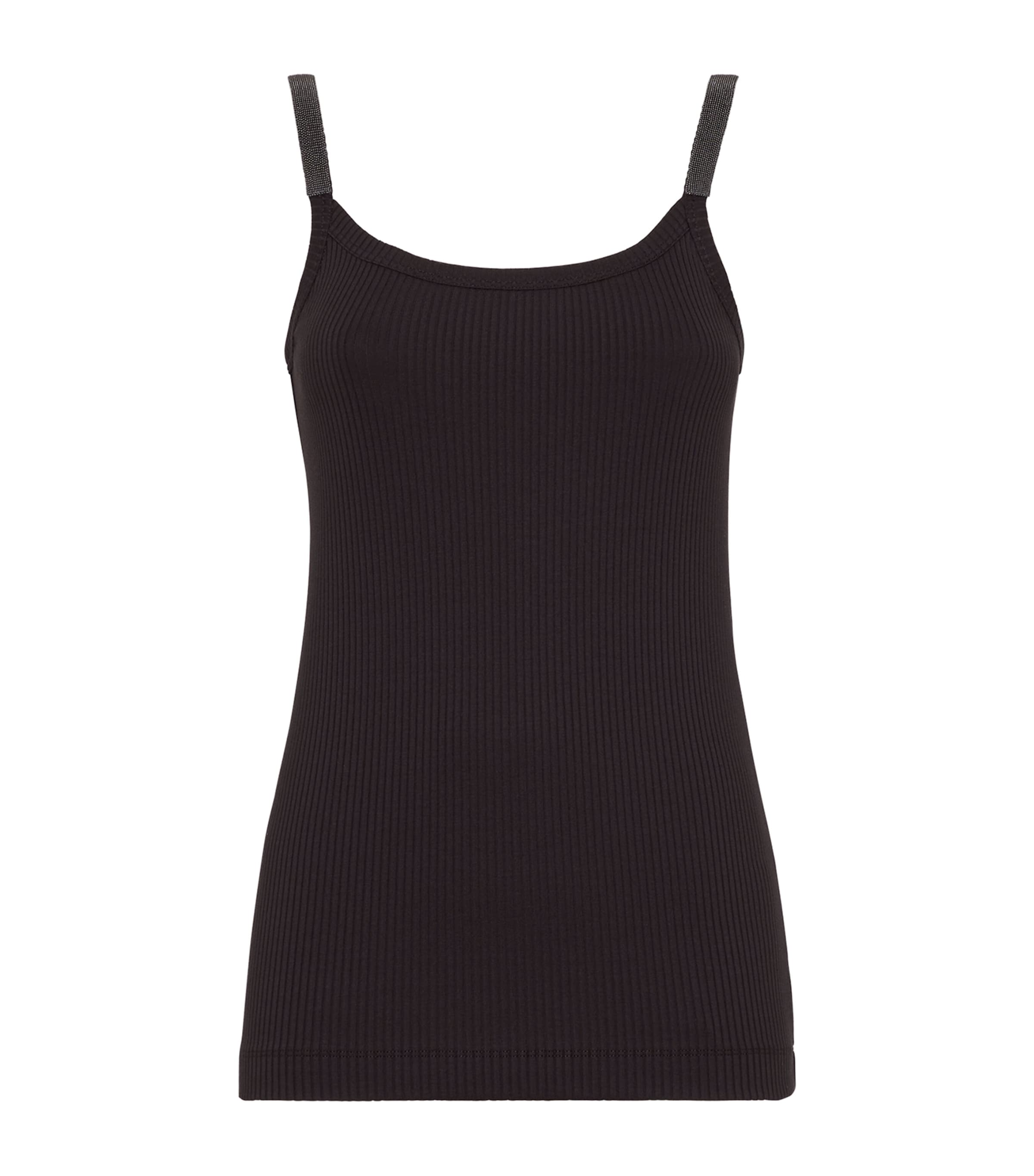 Brunello Cucinelli Stretch-cotton Precious Strap Tank Top In Black