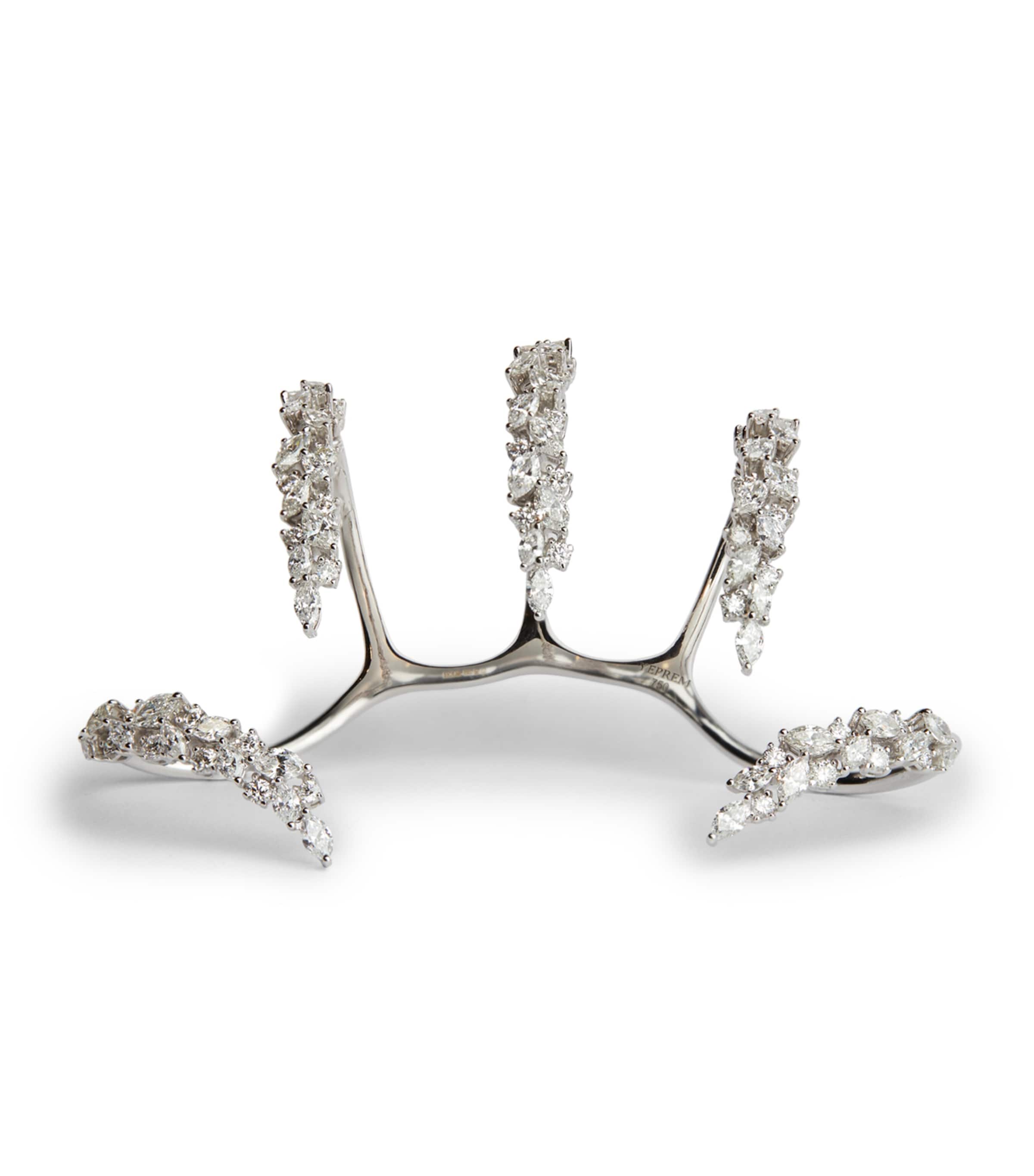 Yeprem White Gold And Diamond Y-conic Four-finger Ring In Metallic