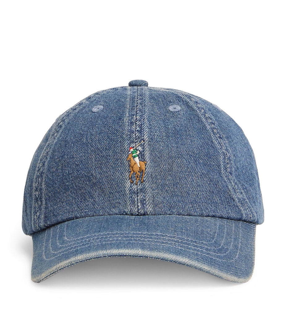 Denim Polo Pony Baseball Cap BLUE Image 1