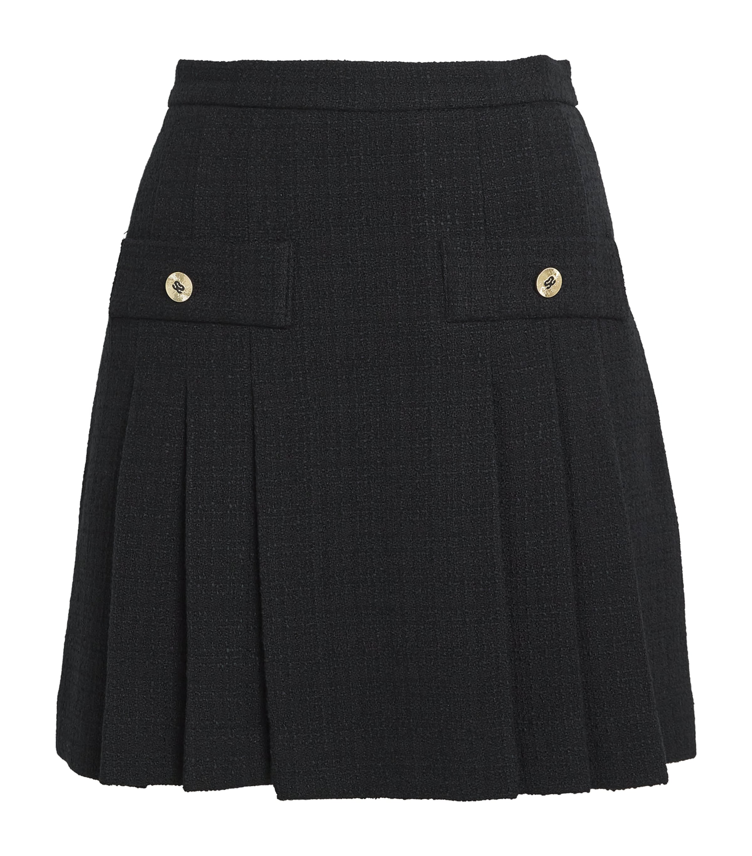 Sandro Tweed Pleated Mini Skirt In Black