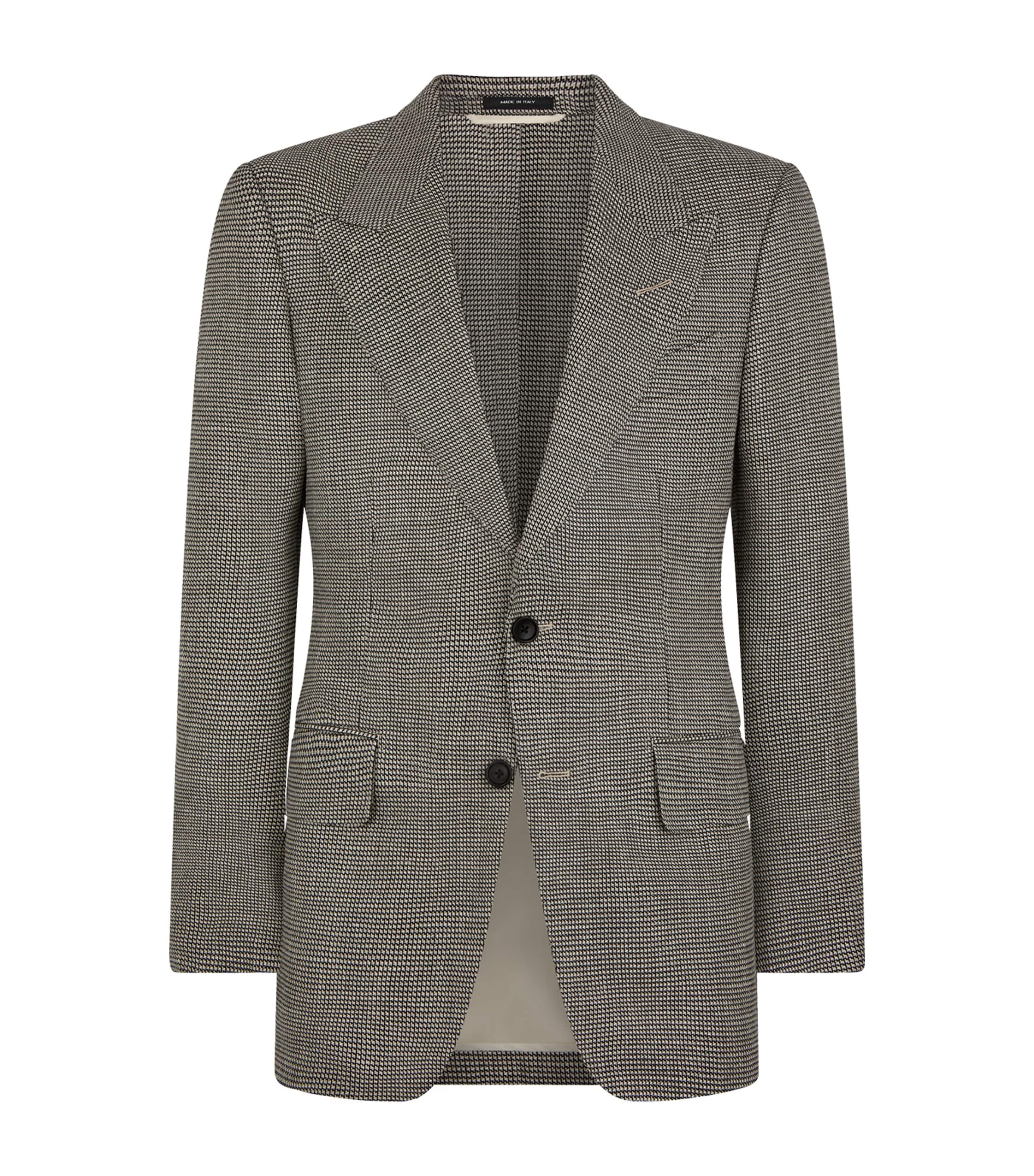 Tom Ford Virgin Wool-blend Houndstooth Shelton Blazer In Brown