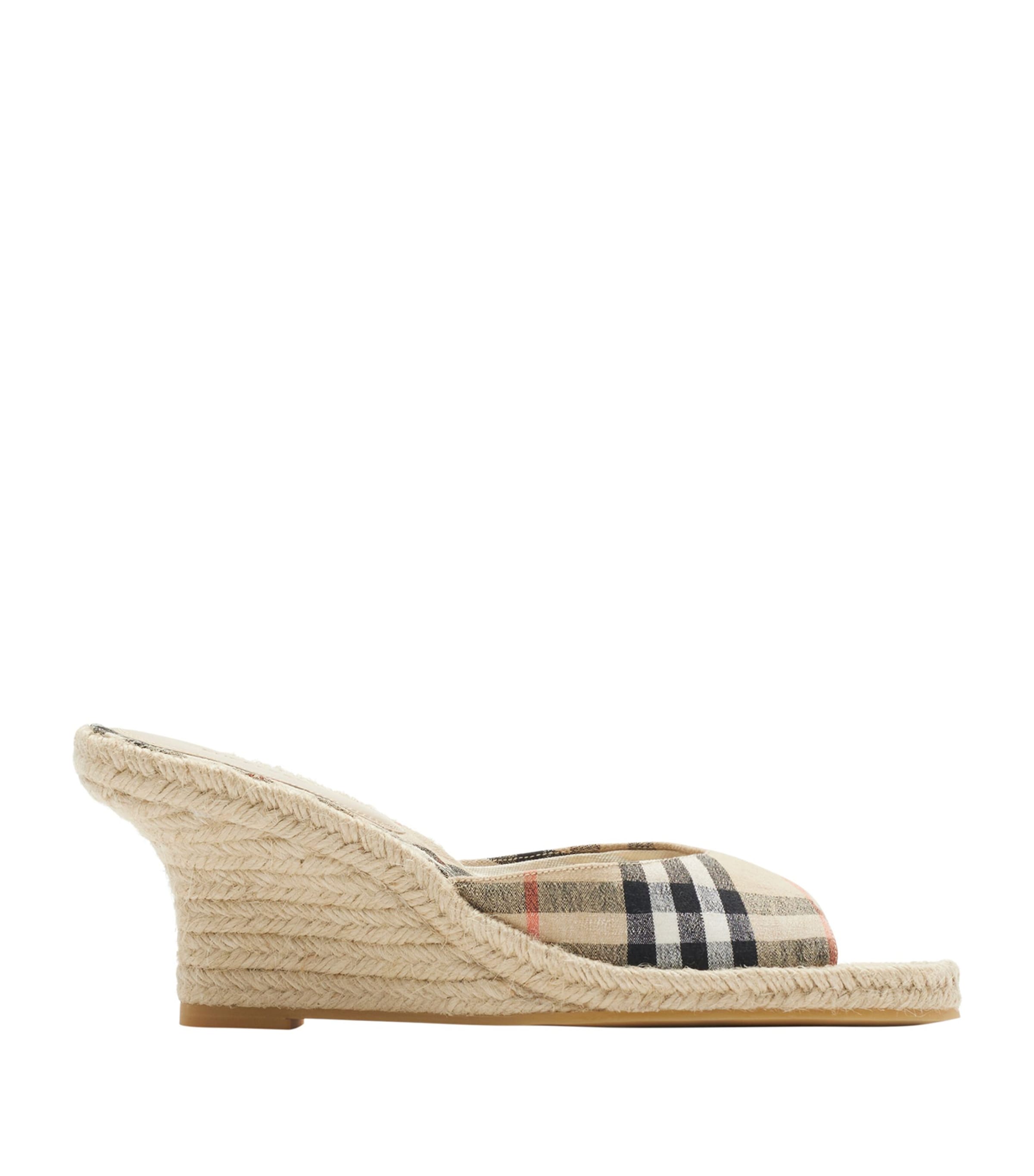 Burberry Check Mews Wedge Mules 65 In Nude