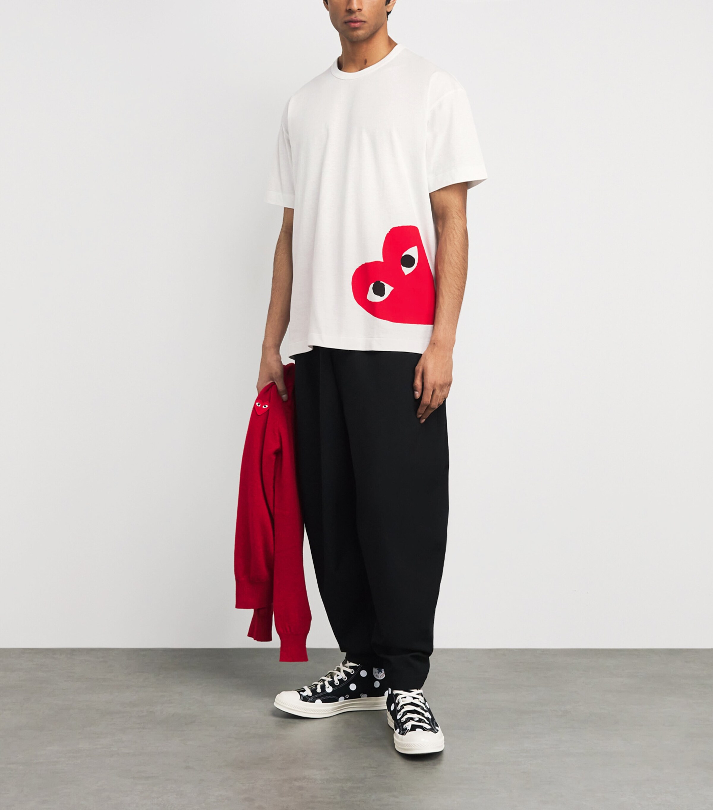 Comme Des Garçons Play Mens Cotton Oversized Bottom Heart T-Shirt White Image 2