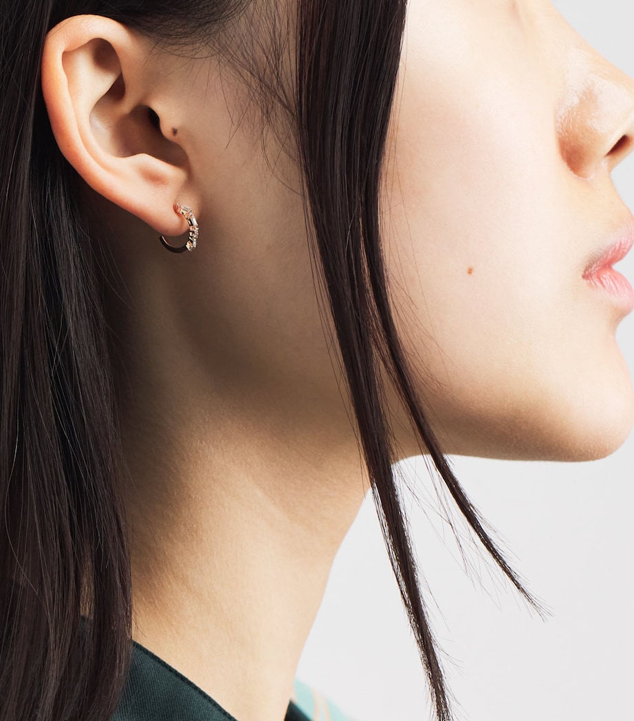 Suzanne Kalan Rose Gold and Diamond Thin Mix Hoop Earrings Rg/wd Image 2