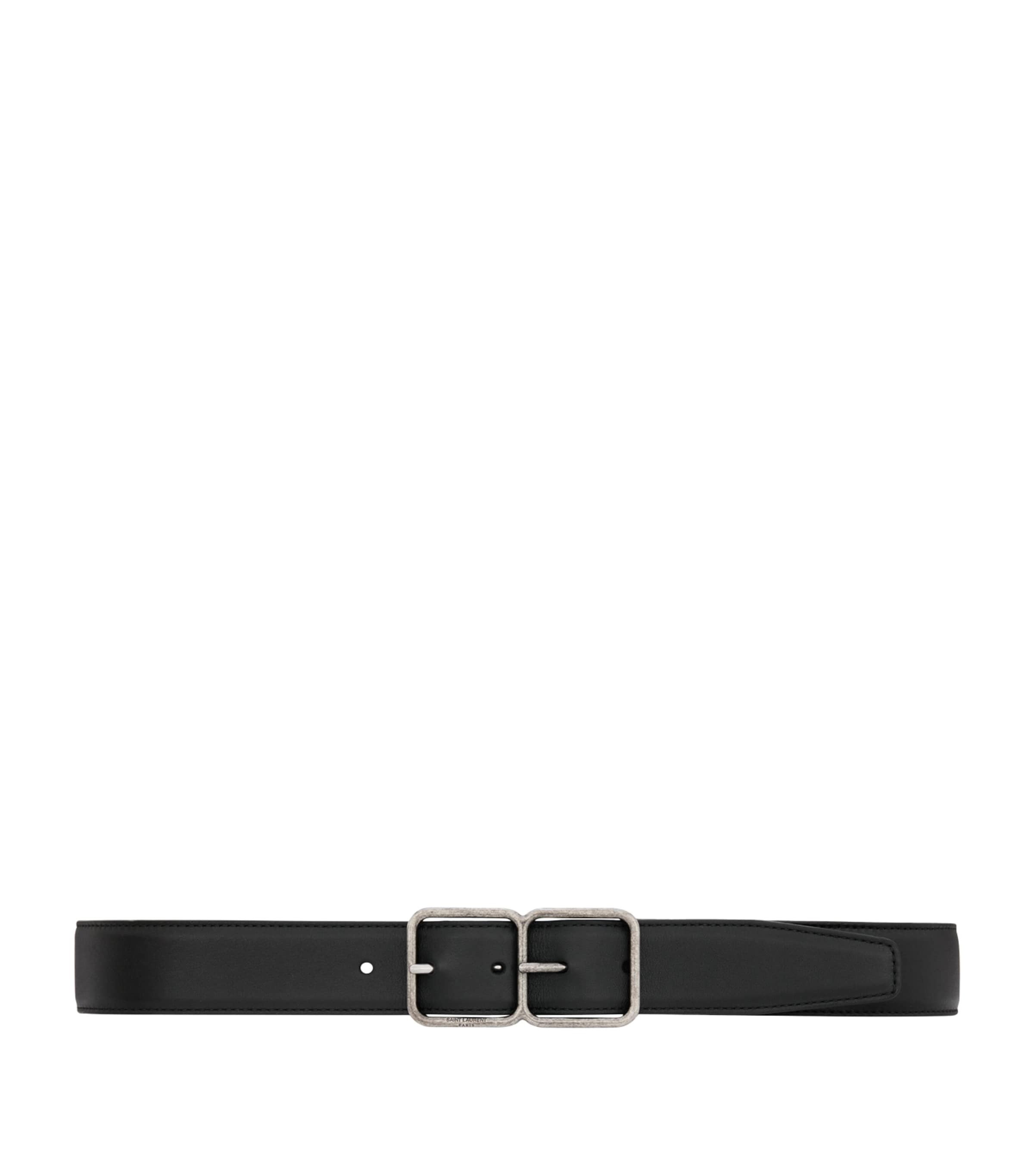 Saint Laurent Leather Boucle Double Cadre Belt In Black