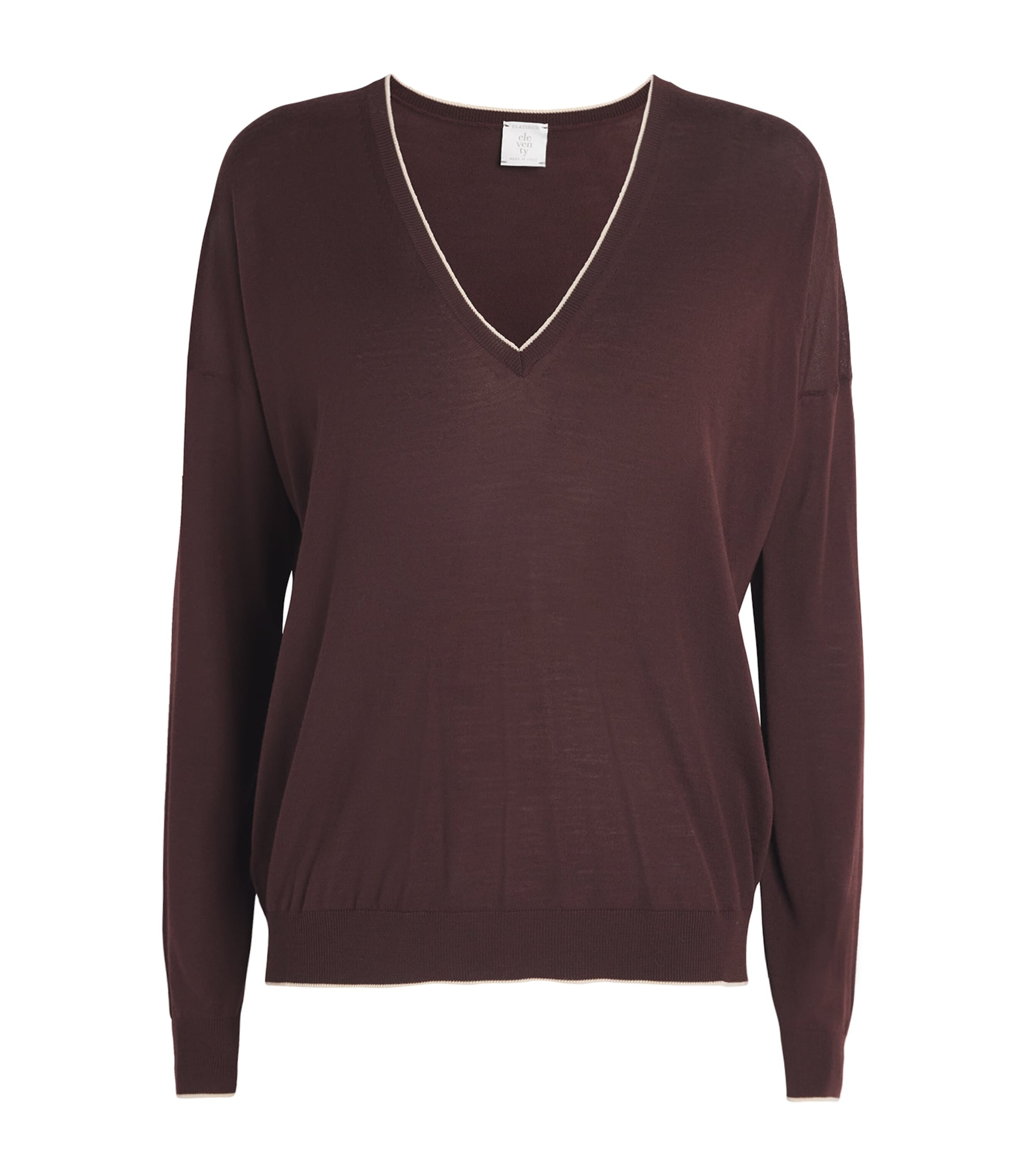 Eleventy Wool V-neck Sweater In Burgundy