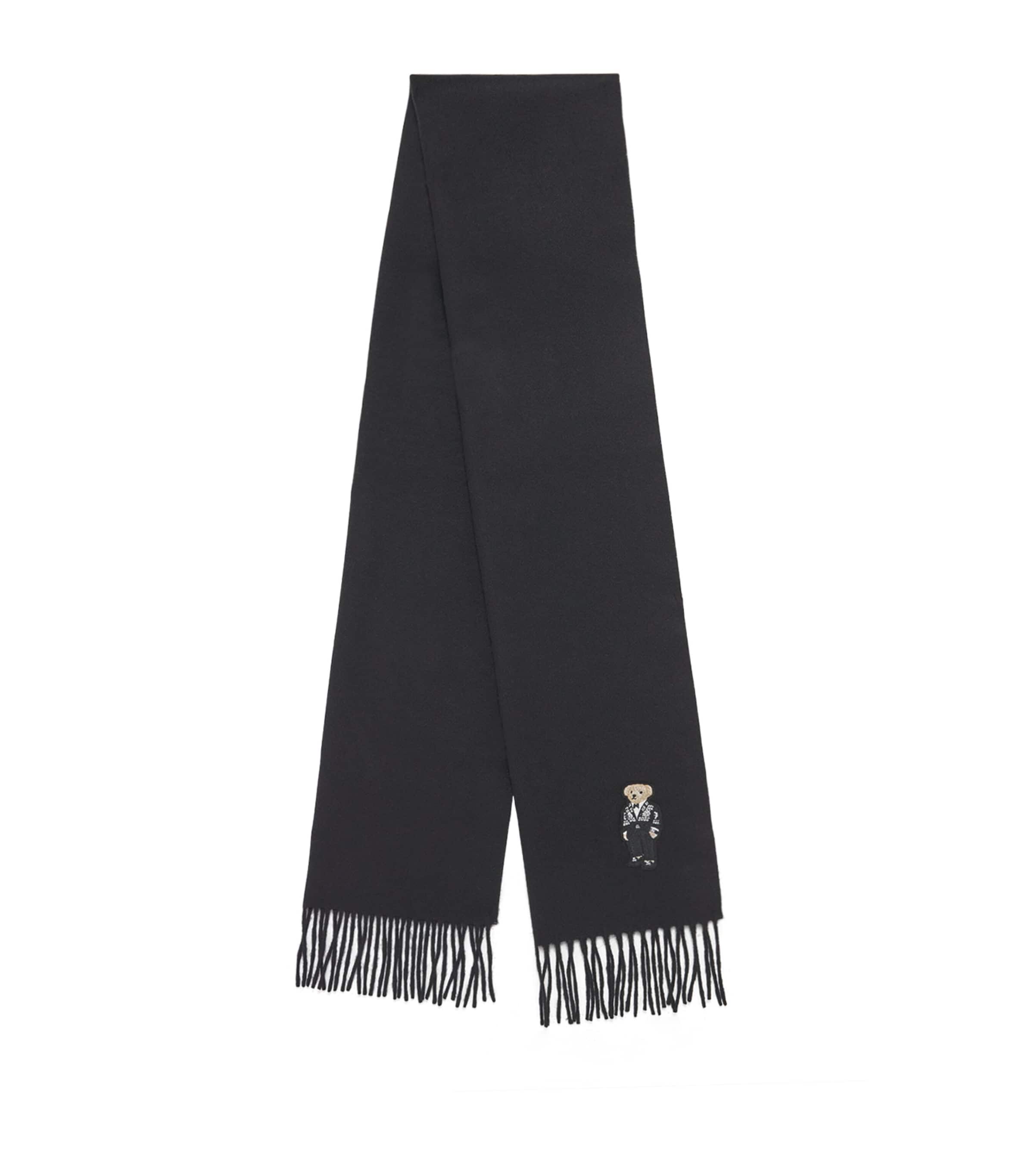 Ralph Lauren Cashmere Polo Bear Scarf In Black