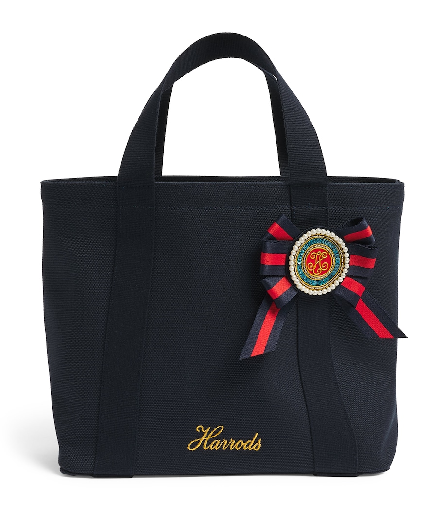 Harrods Small Cotton Canvas British Rosette Tote Bag Navy Image 1