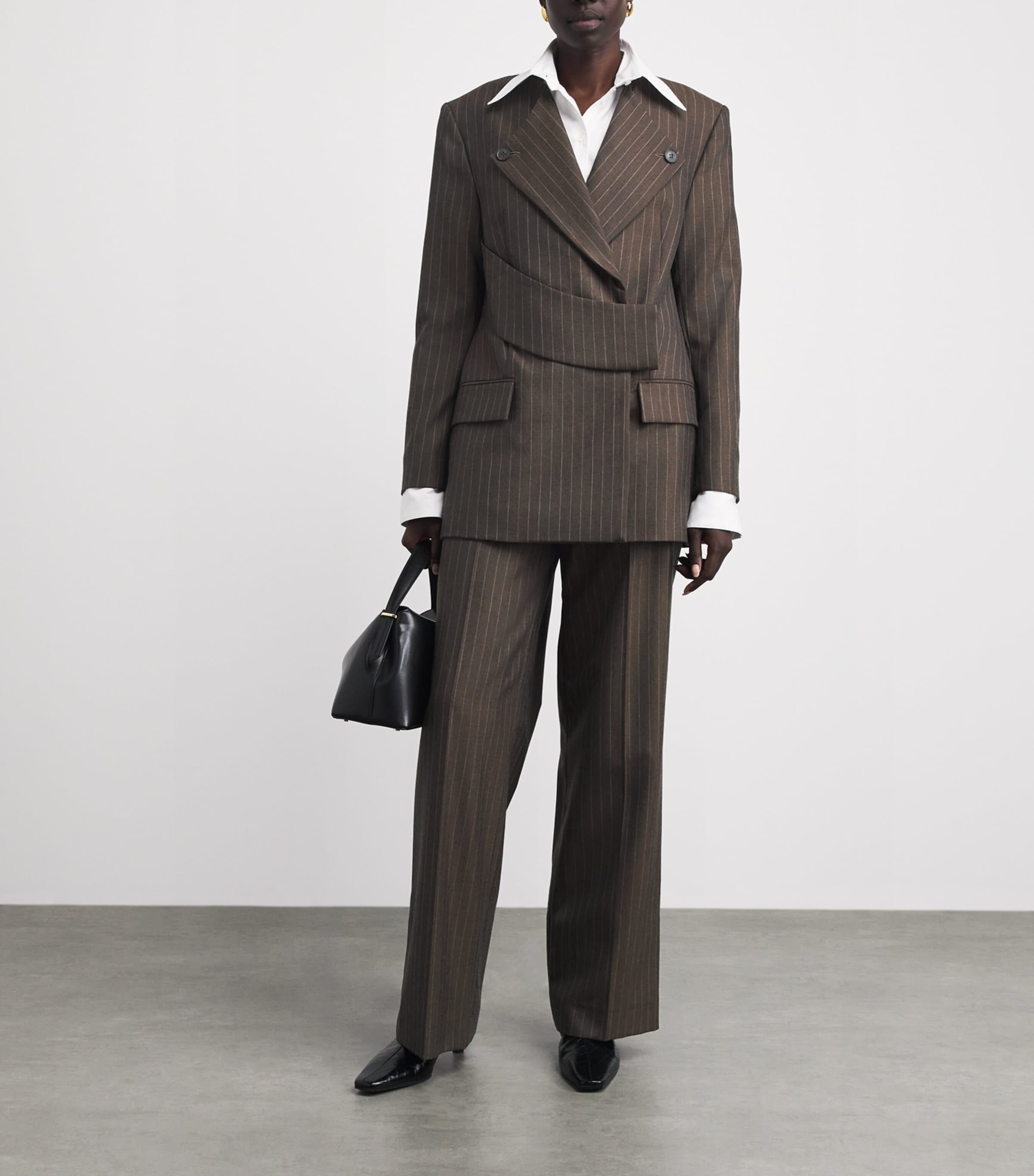 Laura Pitharas Brown Wool Pinstripe Wrap Blazer | Harrods IT