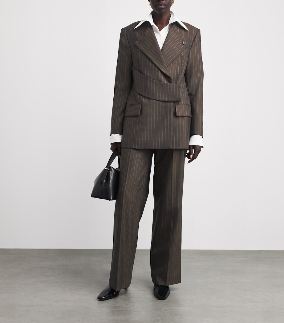 Laura Pitharas Brown Wool Pinstripe Wrap Blazer | Harrods IT