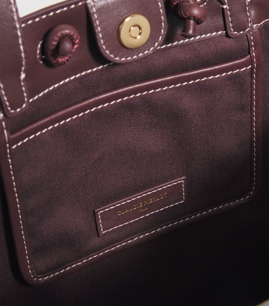 Leather Drawstring Tote Bag BURGUNDY Image 3
