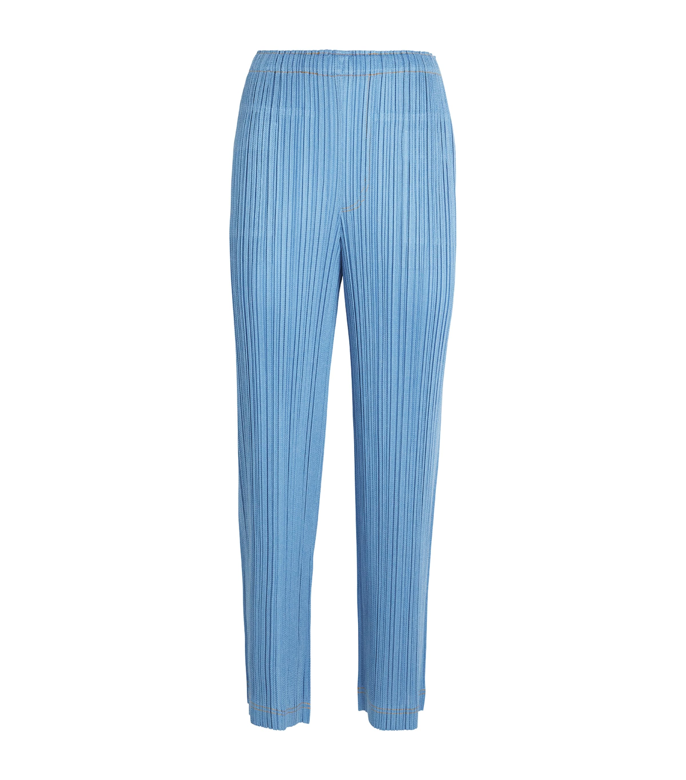 Issey Miyake Pleated Cotton Denim Trousers In Blue