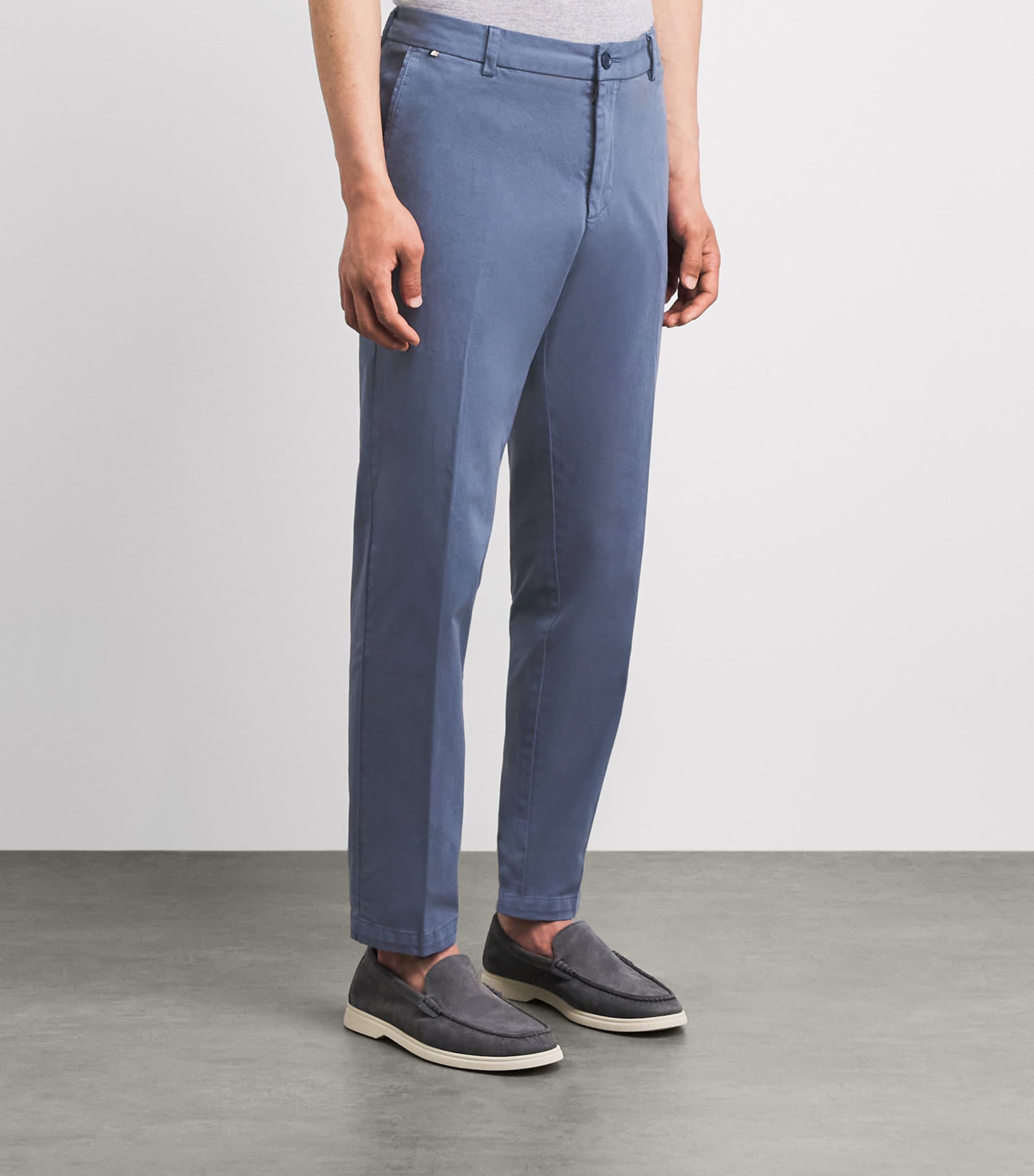 BOSS Mens Stretch-Cotton Straight Trousers Open Blue Image 4