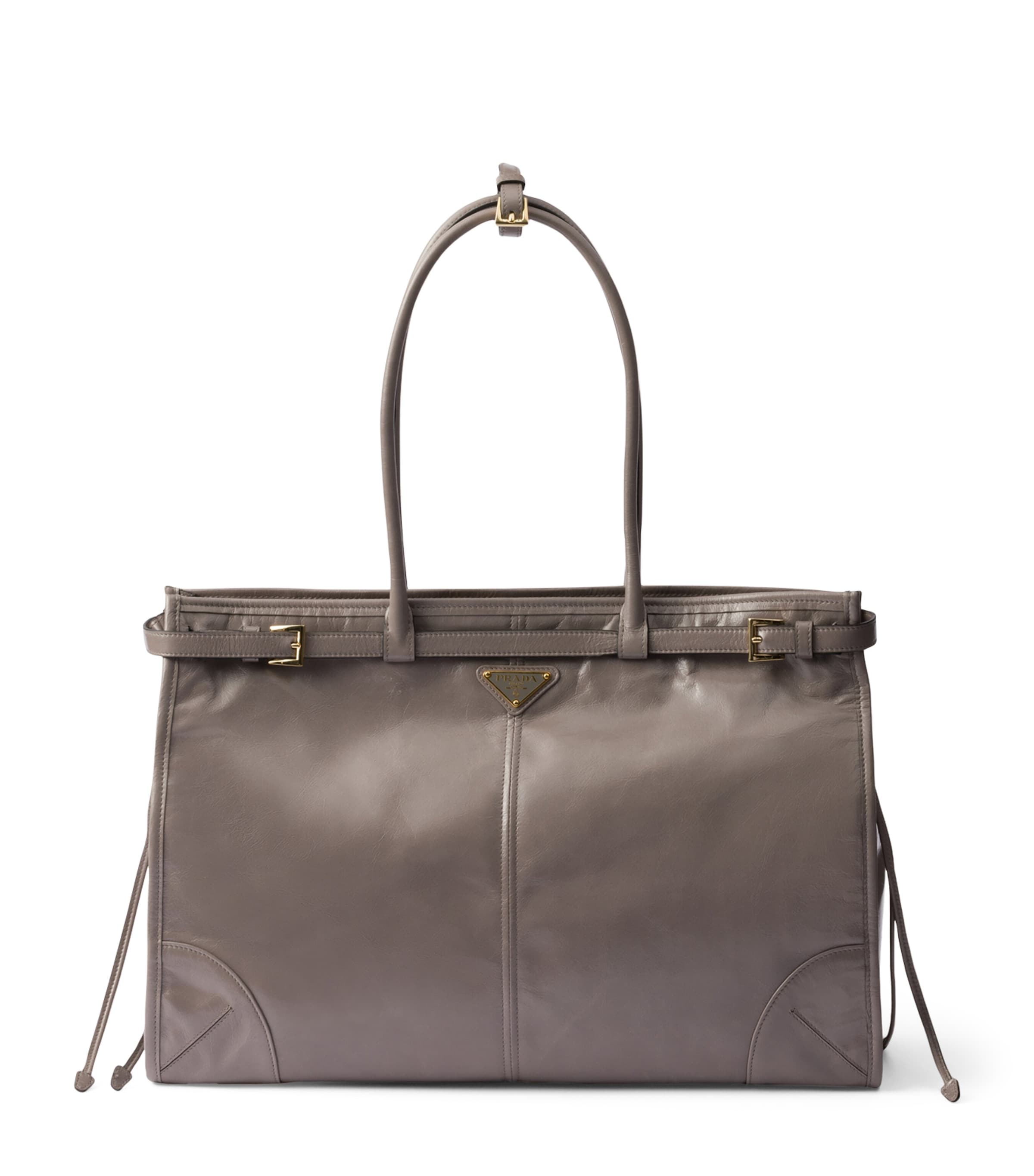 Prada Womens Grey Brand-plaque Large Leather Shoulder Bag In Gray
