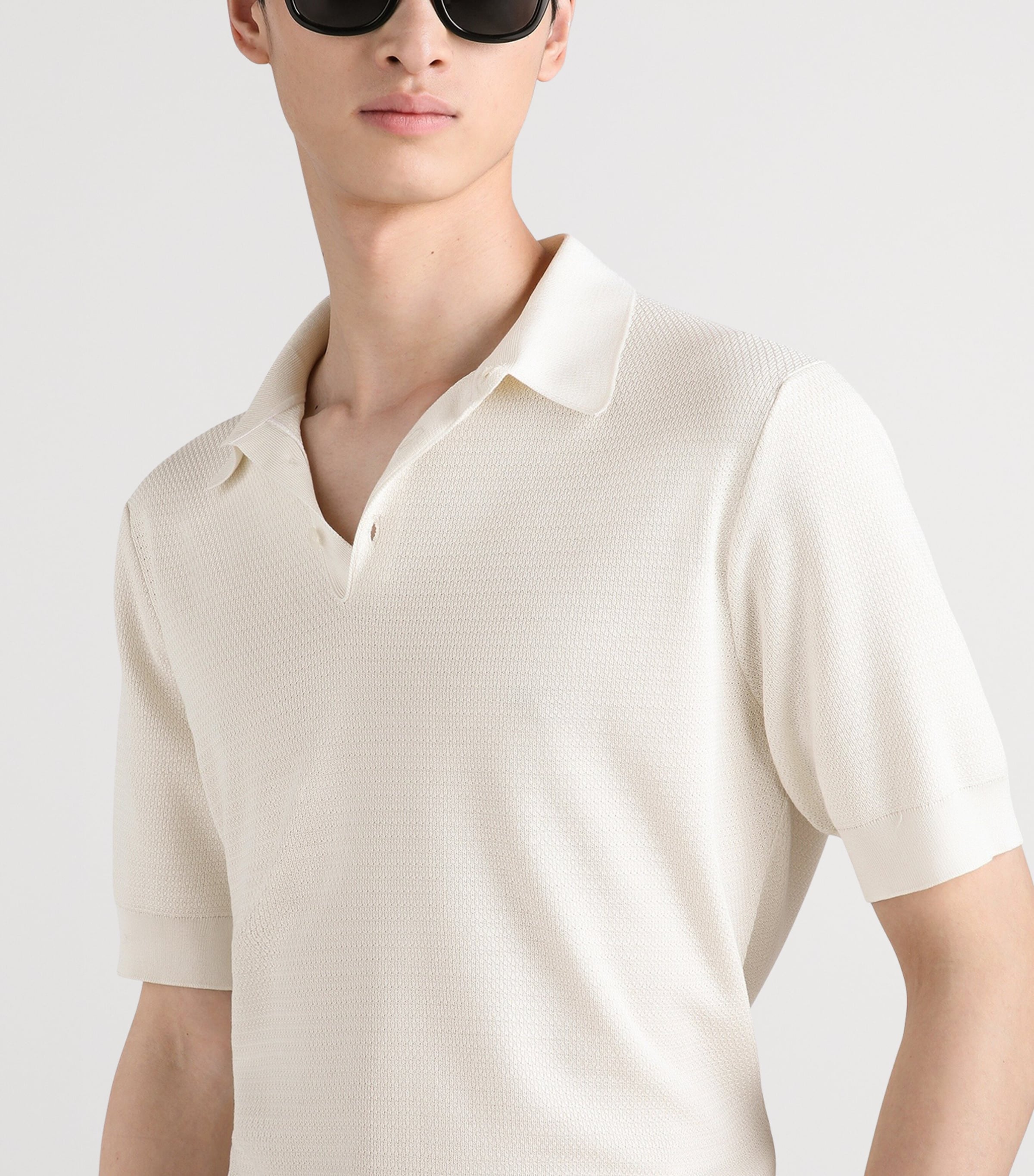 Dolce&Gabbana Mens Silk Polo Shirt Natural White Image 5