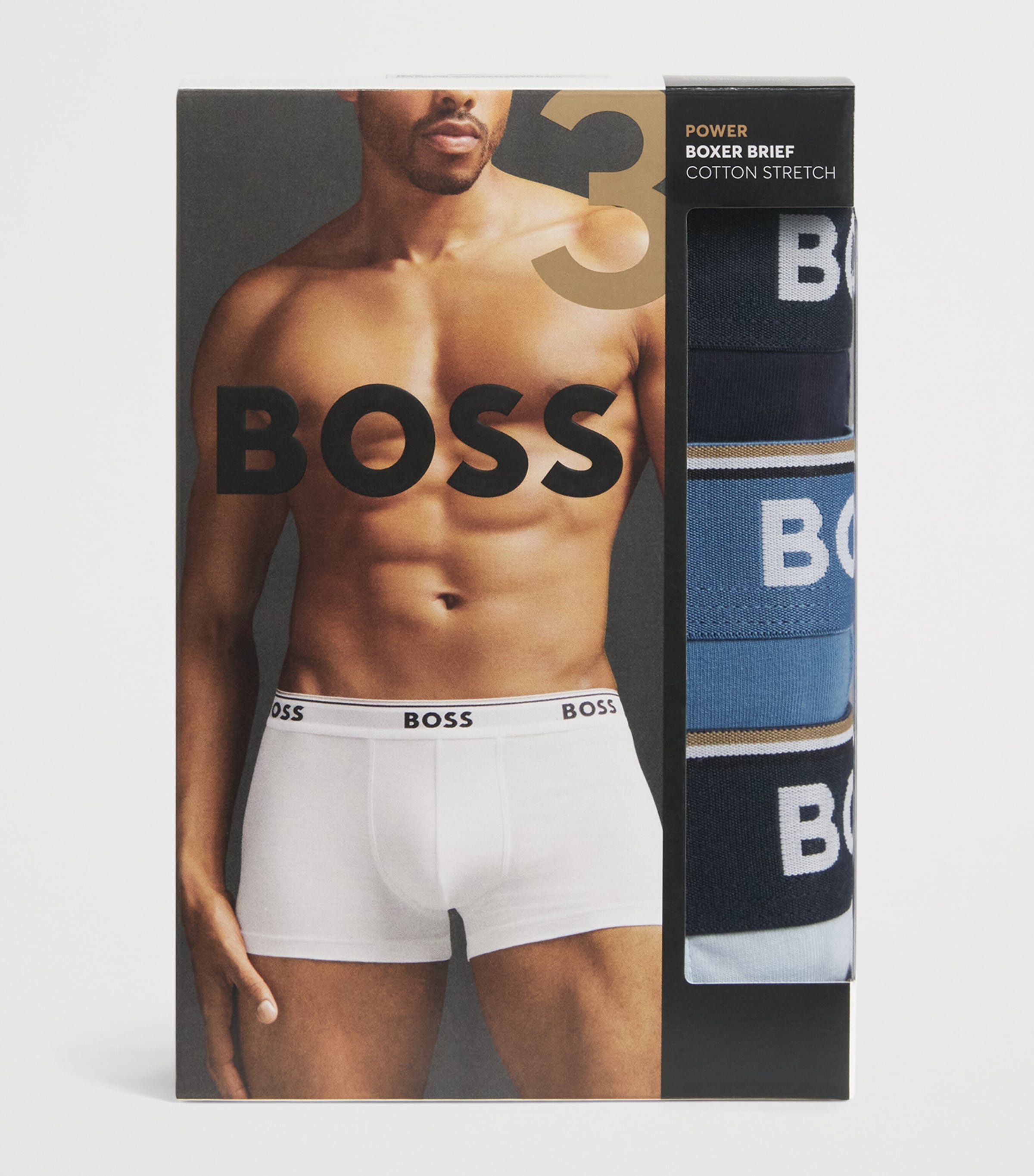 BOSS Mens Stretch-Cotton Power Trunks (Pack of 3) Open Blue Image 4