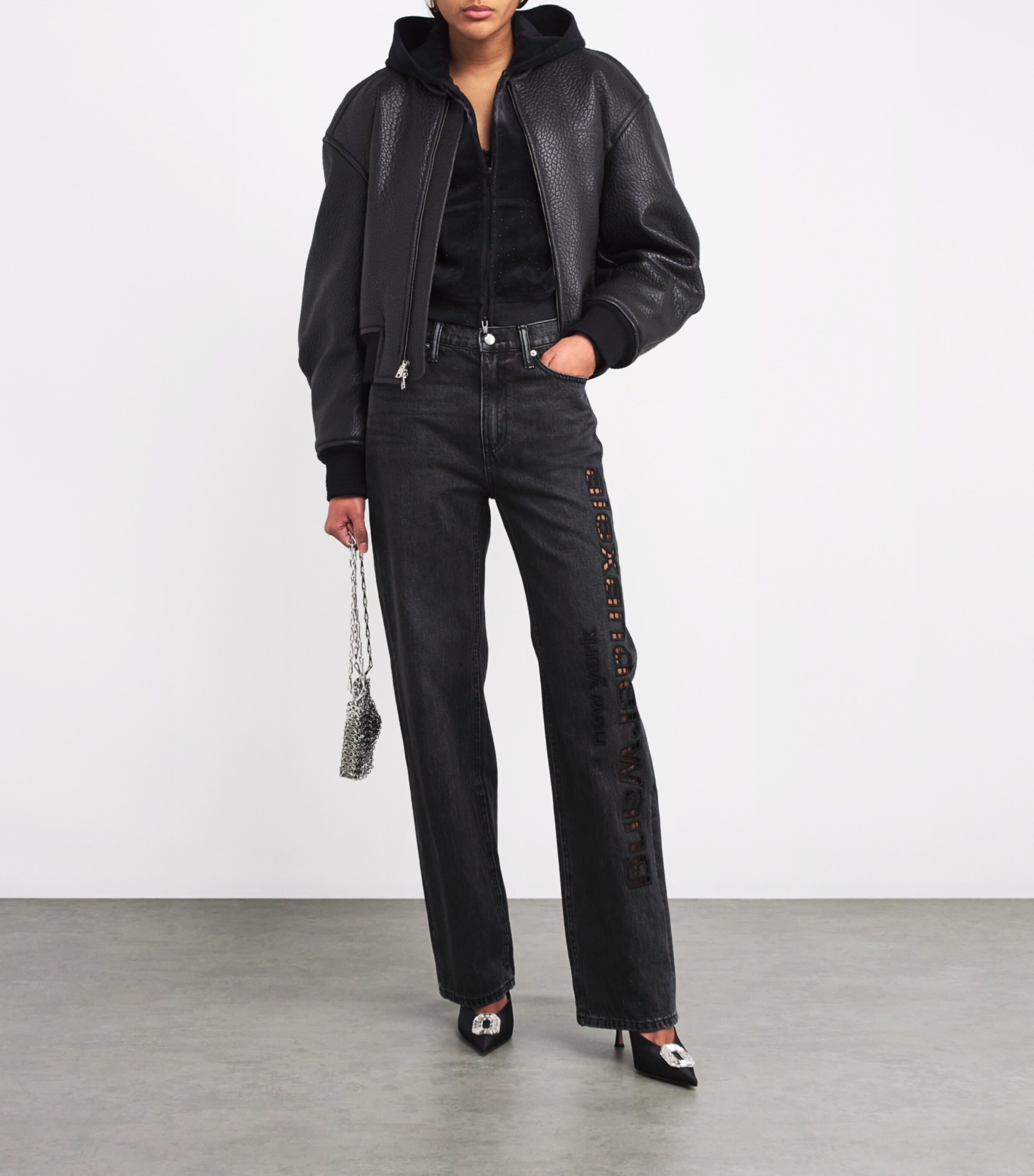 Alexander Wang Womens Cut-Out Logo Relaxed Jeans Grey Aged Image 2