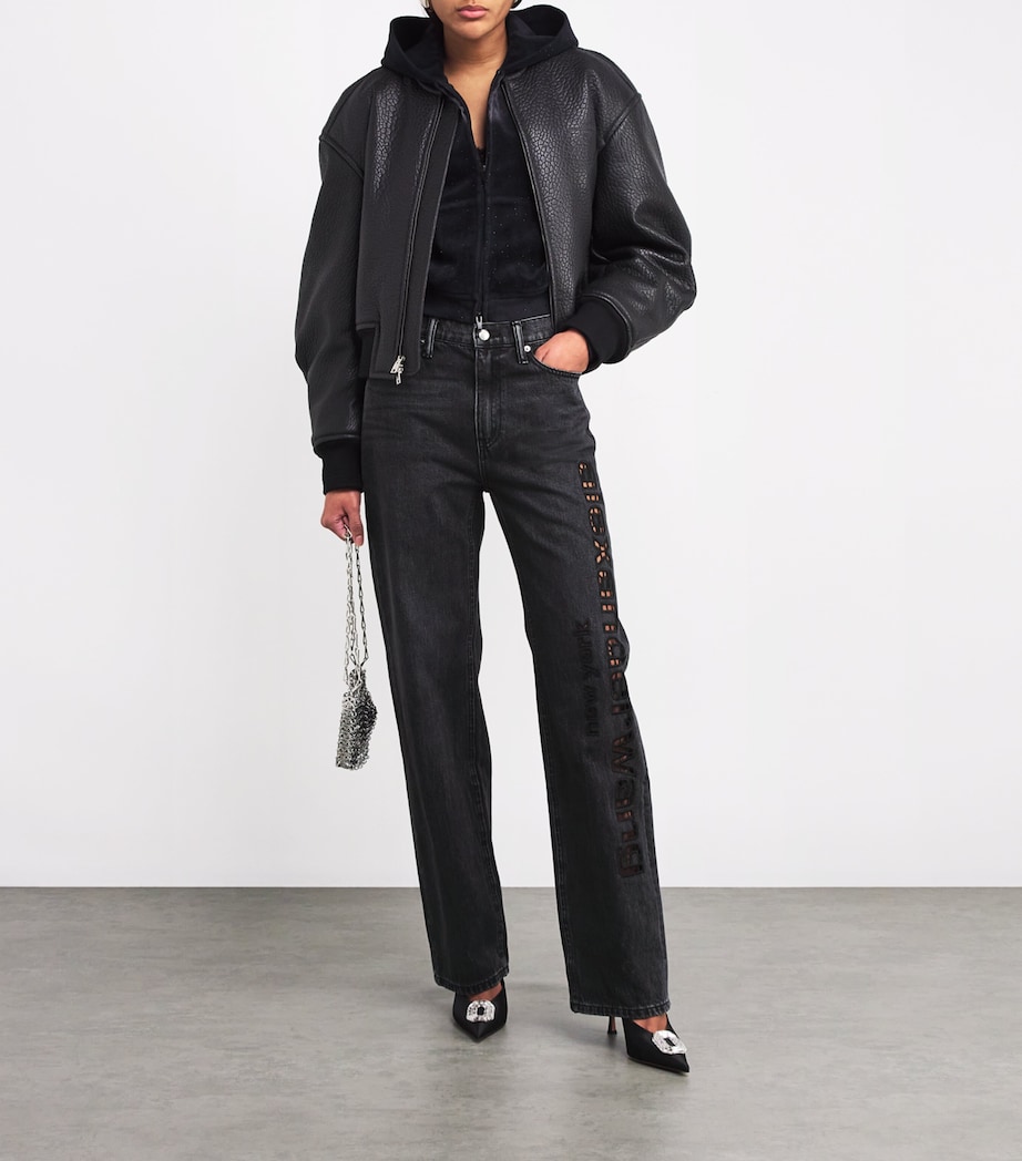 Alexander Wang Womens Cut-Out Logo Relaxed Jeans Grey Aged Image 2