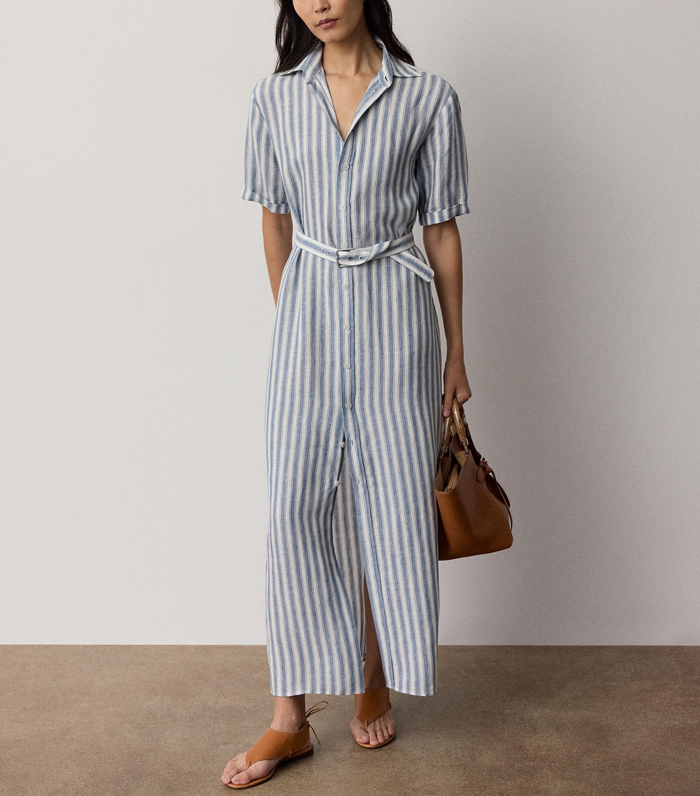 Ralph Lauren Collection Womens Linen Carol Shirt Dress Chambray Blue/cream Image 3