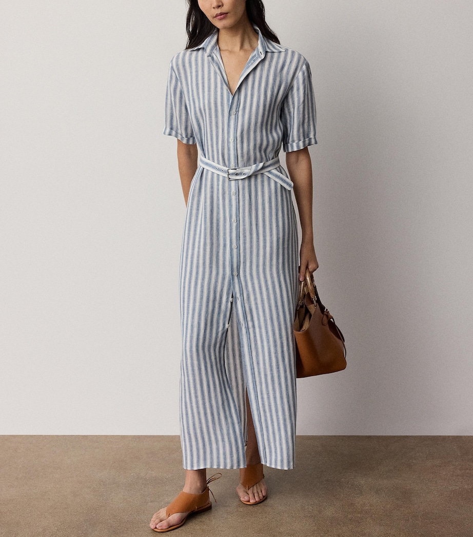 Ralph Lauren Collection Womens Linen Carol Shirt Dress Chambray Blue/cream Image 3