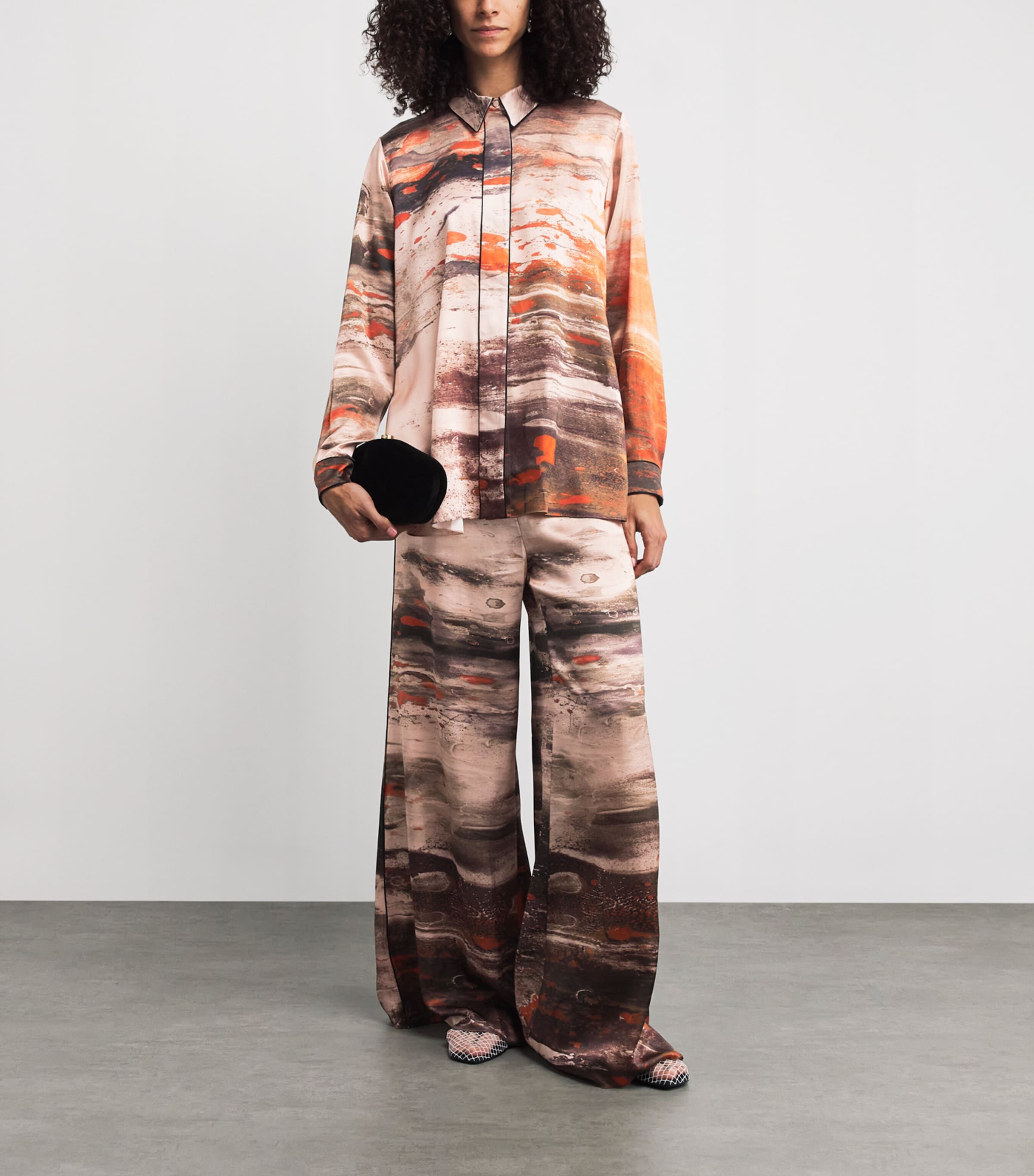 Silk Printed Arneau Wide-Leg Trousers BRUSH ORNG/CINNAMON Image 2