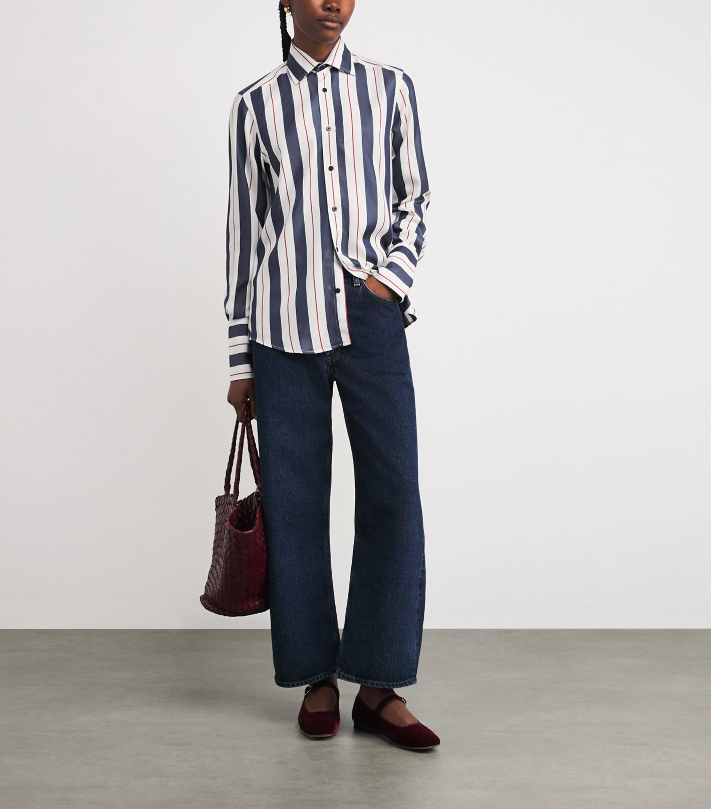 Stripe Boyfriend Shirt NVY/BRGNDY WID STRPE Image 2