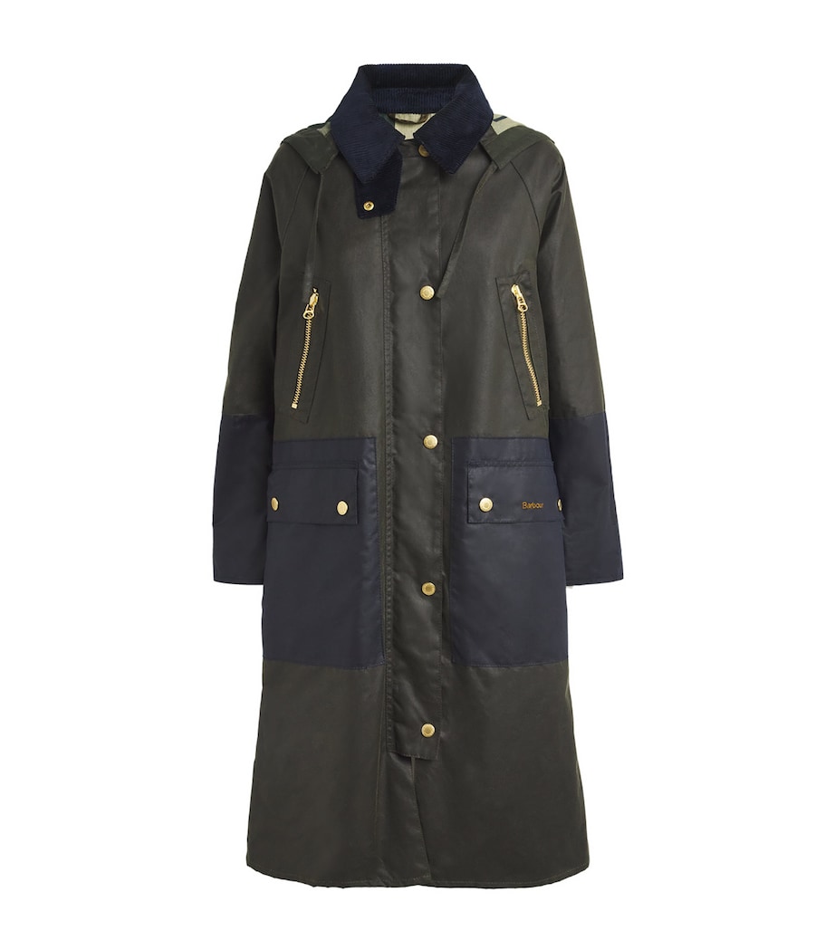 Barbour Womens Waxed Carolyn Jacket Archive Olive/tartan Image 1