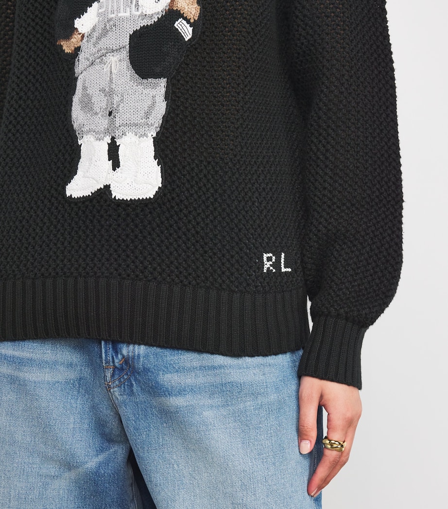 Cotton Open Knit Polo Bear Sweater POLO BLACK Image 6