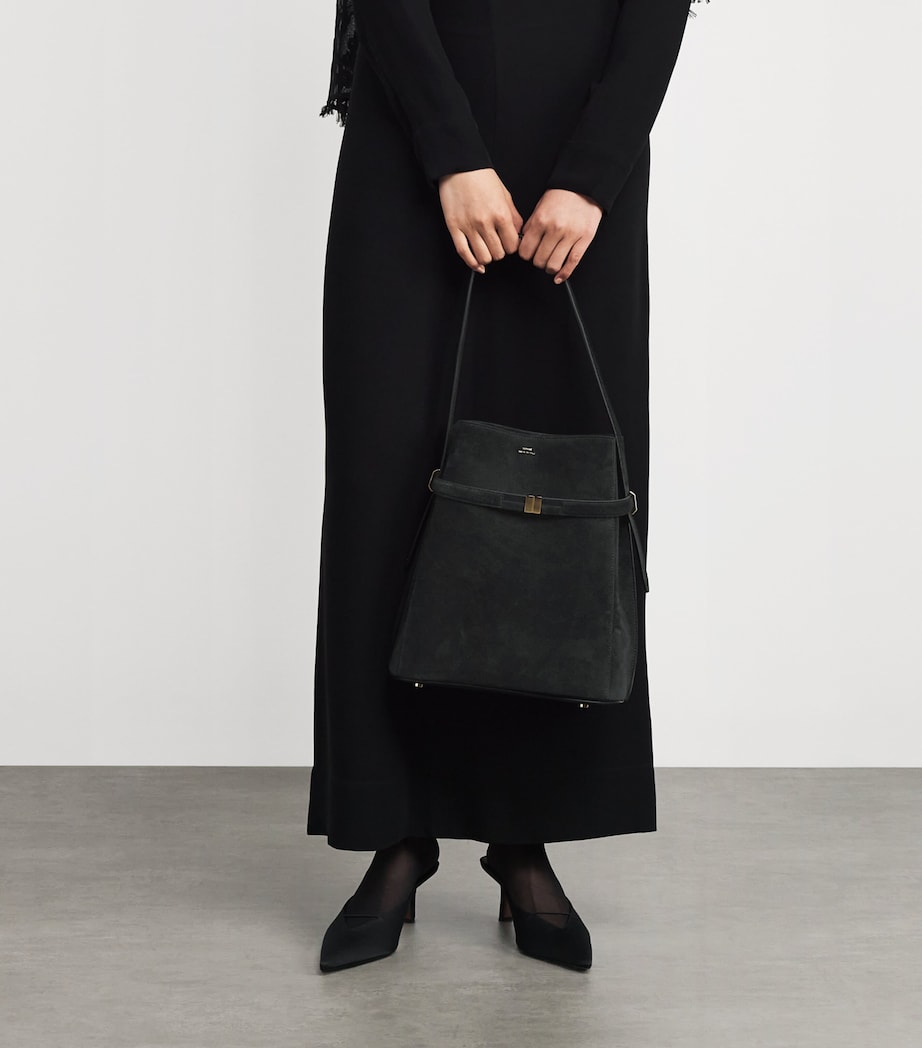 Suede Bucket Shoulder Bag 001 BLACK Image 5