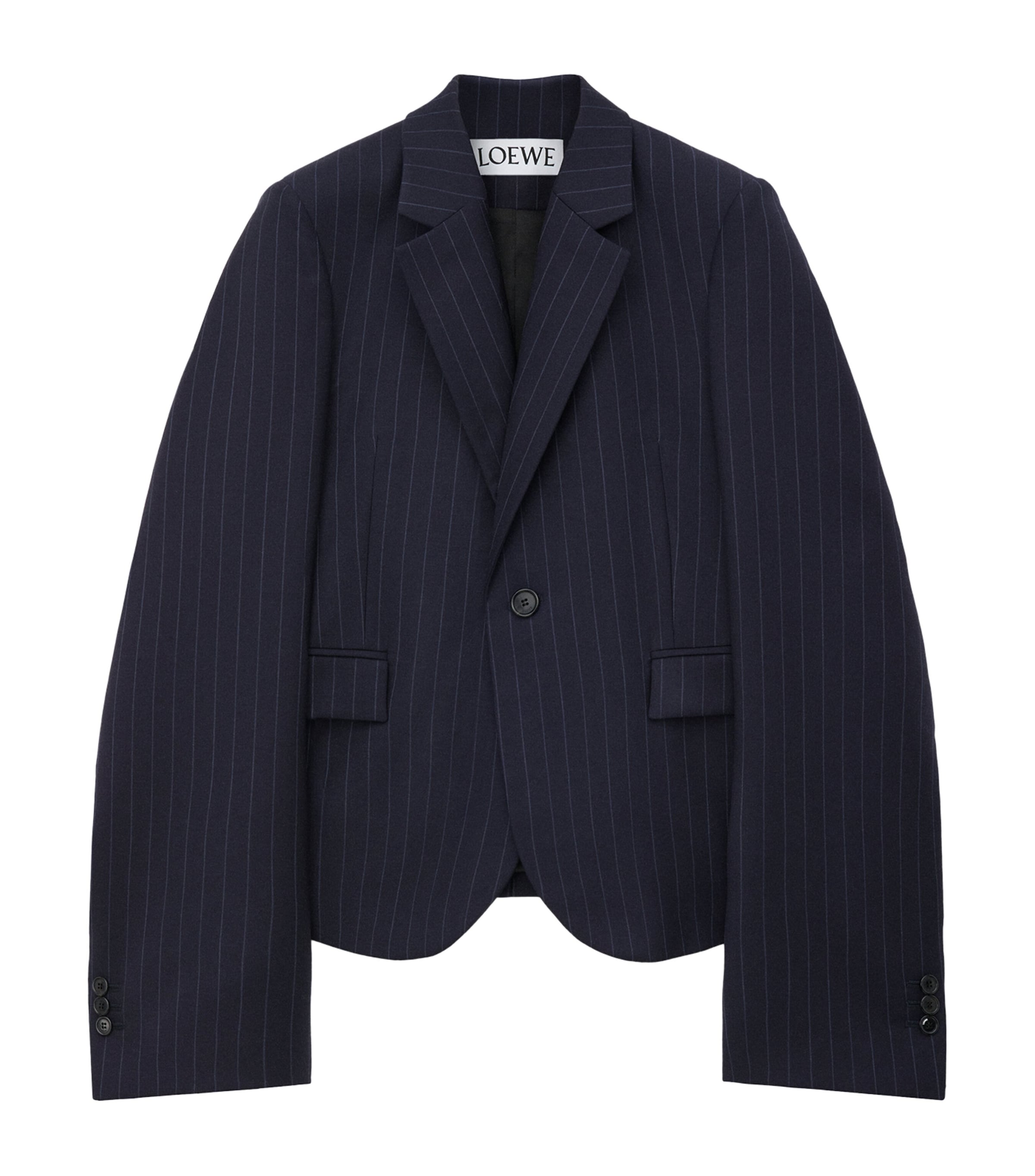 Loewe Pinstripe Exaggerated-sleeve Blazer In Navy