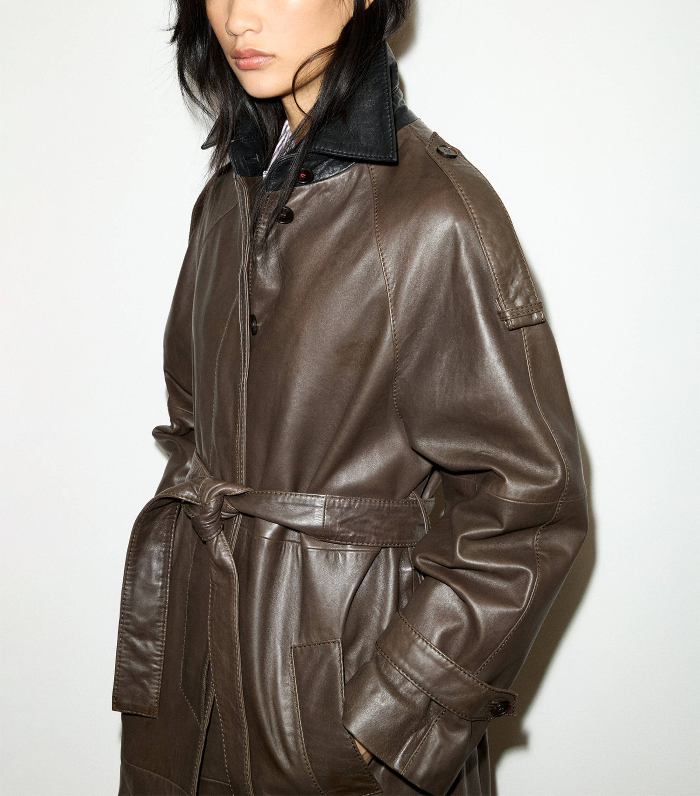 MAX&Co. Womens Lambskin Trench Coat Chocolate Image 4