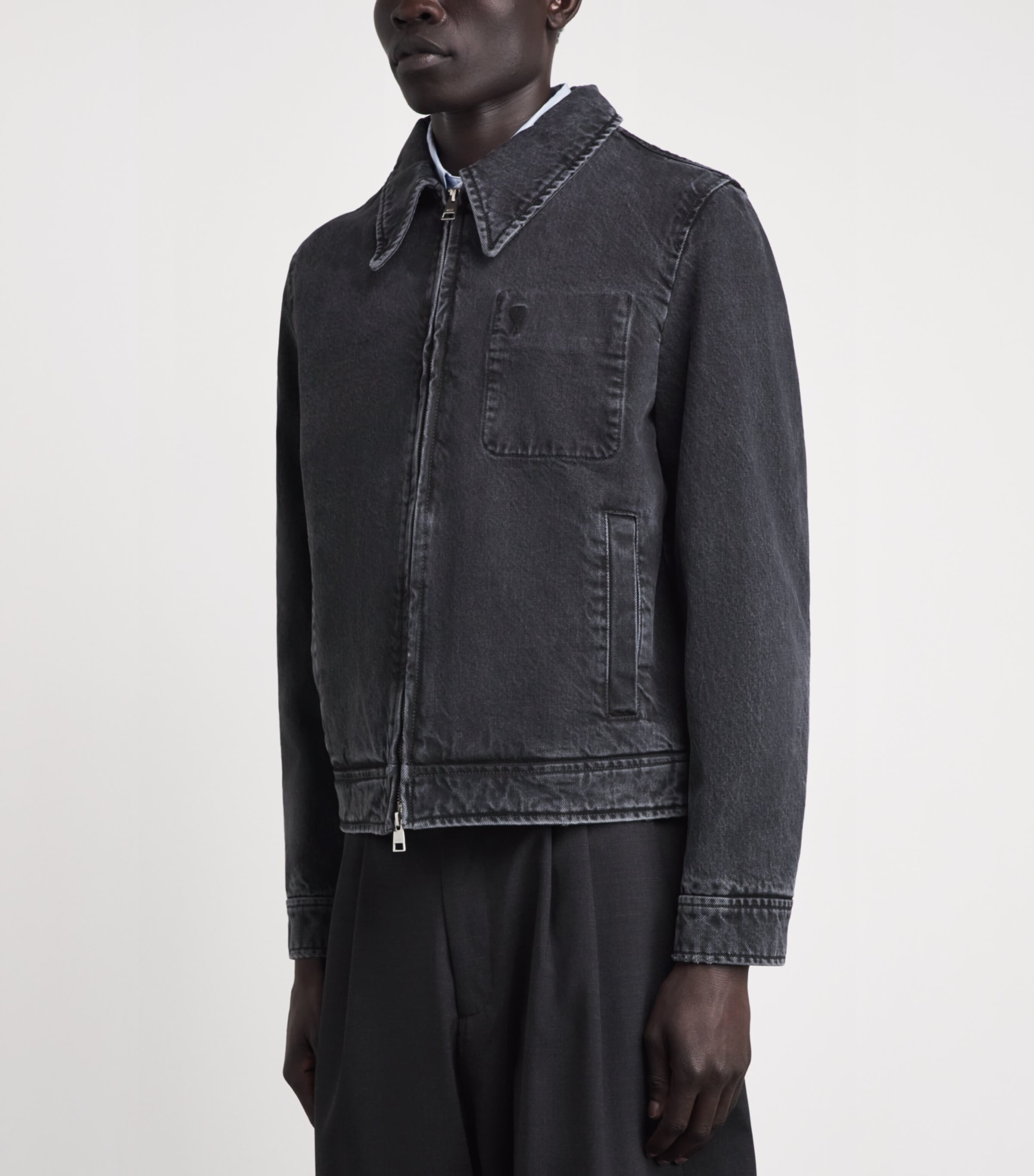 AMI Paris Mens Ami de Coeur Denim Jacket Noir Used Image 4